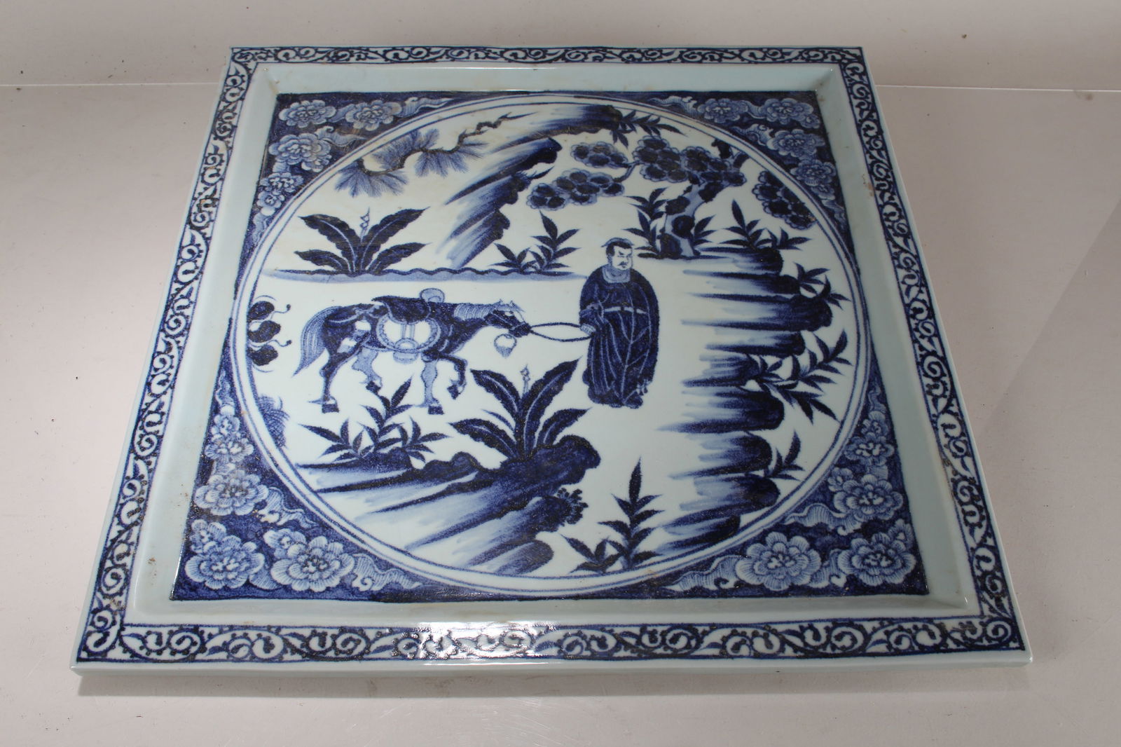 A Chinese Blue and White Square-based Porcelain Fortune Plate (1 of 4)