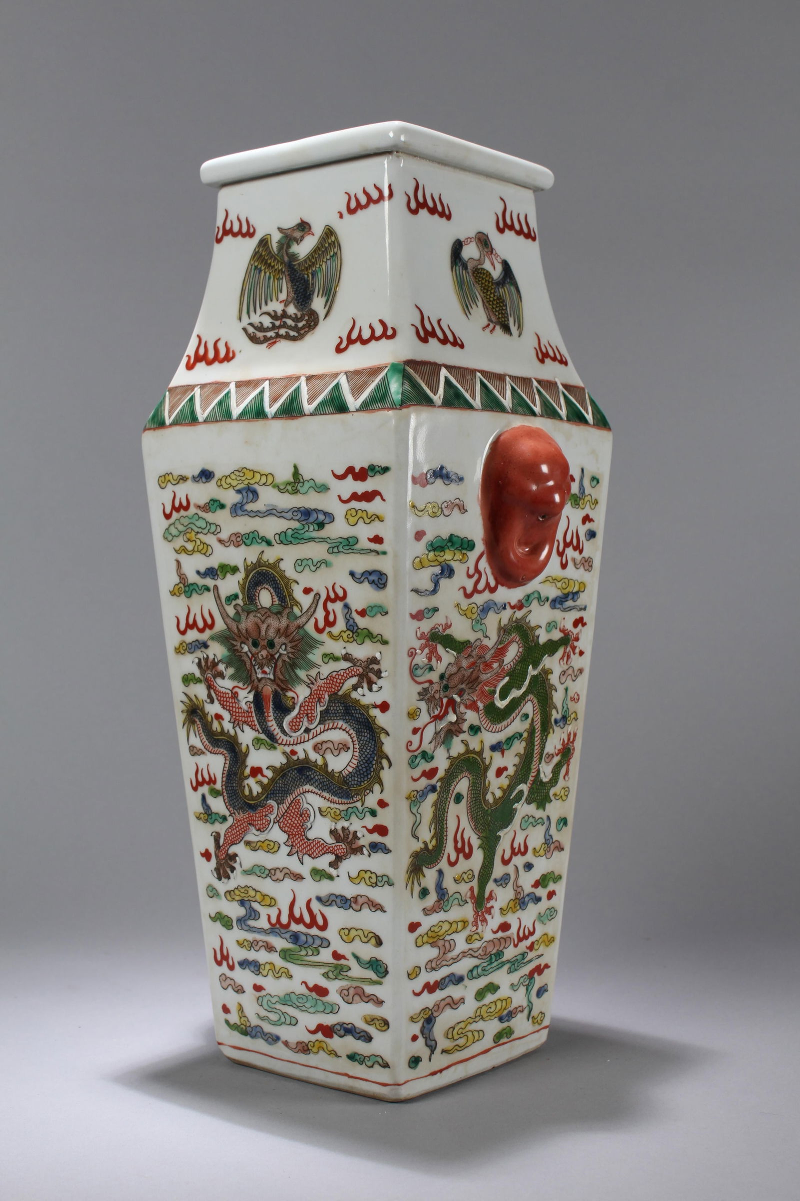 A Chinese Square-based Dragon-decorating Porcelain Fortune Vase (1 of 8)