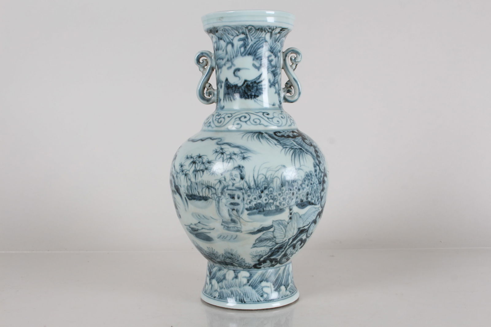 A Chinese Ancient-framing Detailed Blue and White Porcelain Fortune Vase: A Chinese Ancient-framing Detailed Blue and White Porcelain Fortune Vase . Height: 12 (inch).