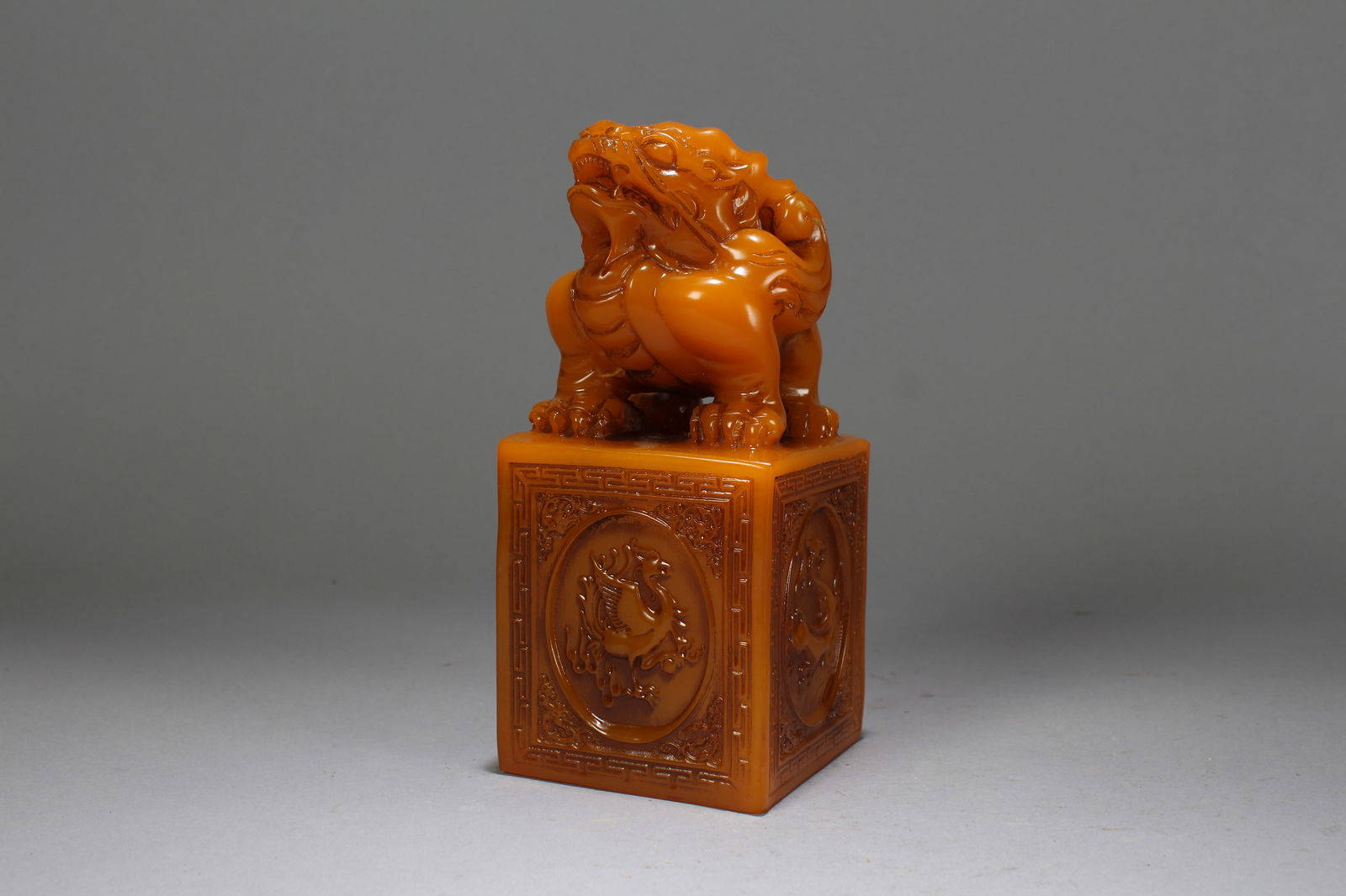 A Chinese Myth-beast Fortune Vivildy-detailed Soapstone Seal: A Chinese Myth-beast Fortune Vivildy-detailed Soapstone Seal. Height: 7 (inch). Length: 3 (inch). Width: 3 (inch).
