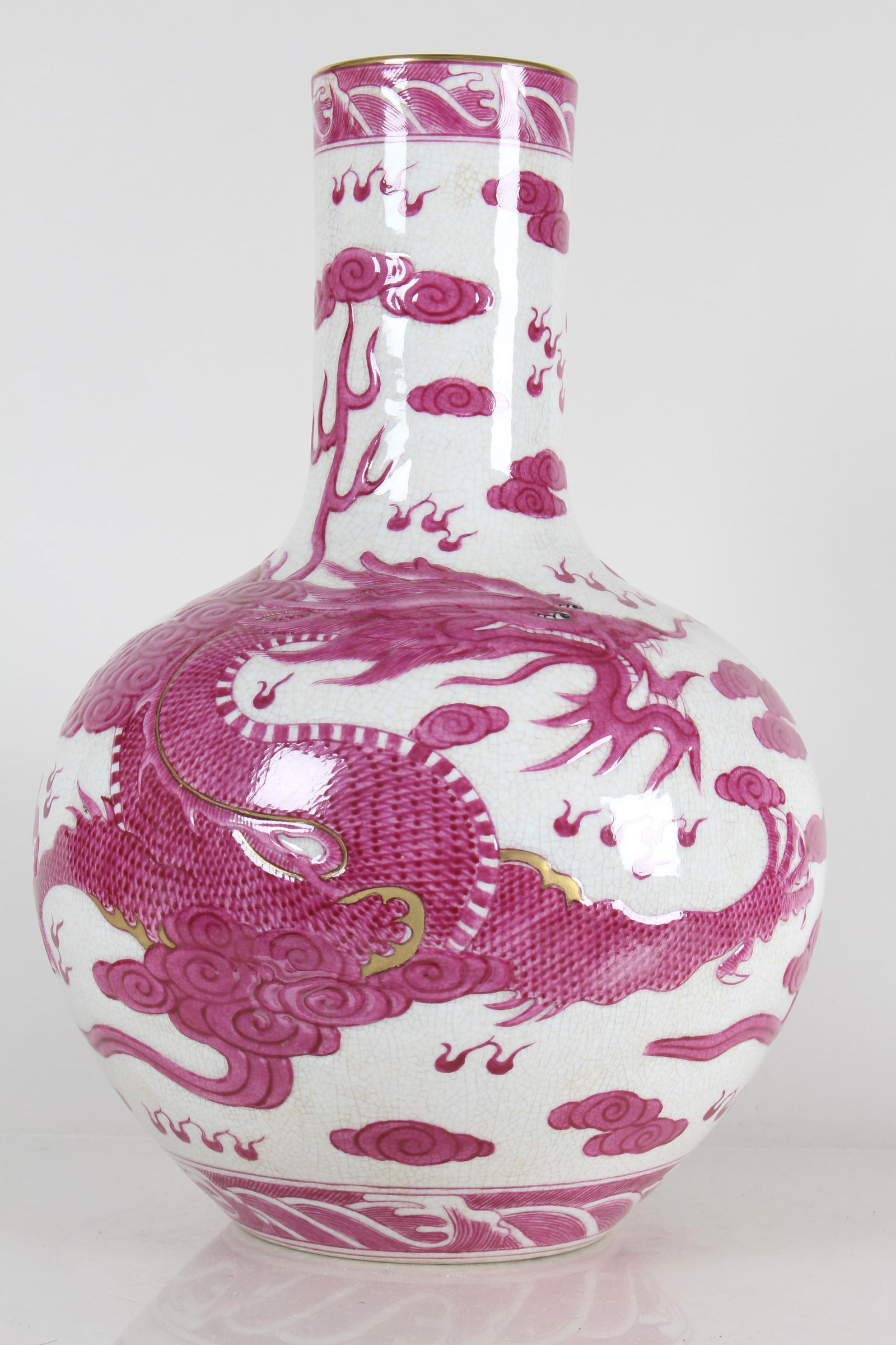 A Chinese Massive Dragon-decorating Porcelain Fortune Vase: A Chinese Massive Dragon-decorating Porcelain Fortune Vase . Height: 18 (inch).