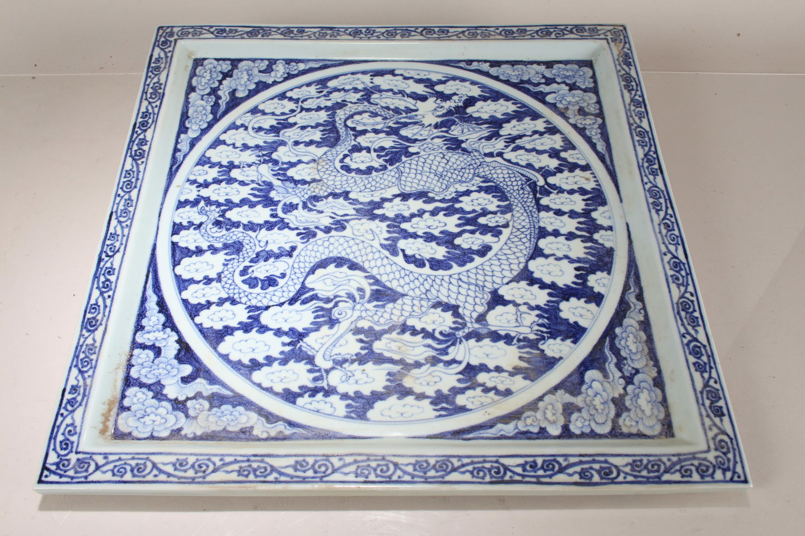 A Chinese Massive Blue and White Square-based Porcelain Fortune Plate (1 of 5)
