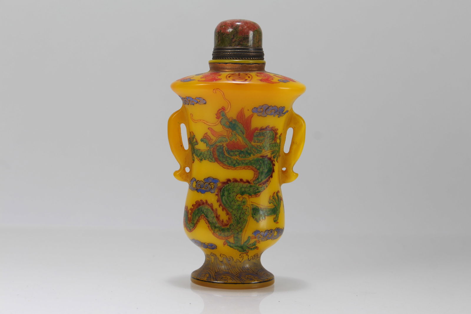 A Chinese Duo-handled Dragon-decorating Fortune Snuff Bottle (1 of 6)