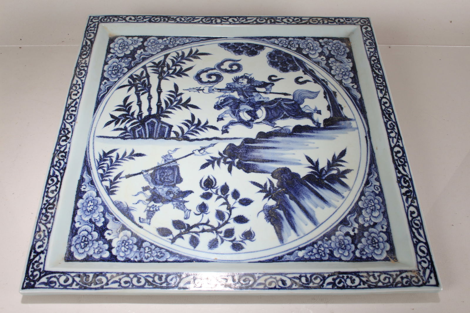A Chinese Massive Blue and White Square-based Porcelain Fortune Plate (1 of 4)