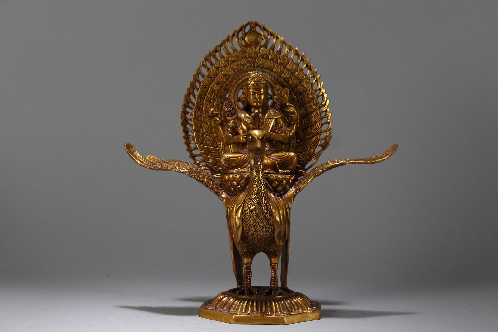 A Chinese Anicent-framing Gilt Religious Fortune Buddha Statue: A Chinese Anicent-framing Gilt Religious Fortune Buddha Statue. Height : 10.5 (inch). Width : 10 (inch). Length : 4 (inch).