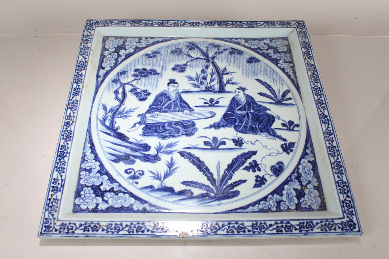 A Chinese Massive Blue and White Square-based Porcelain Fortune Plate (1 of 4)