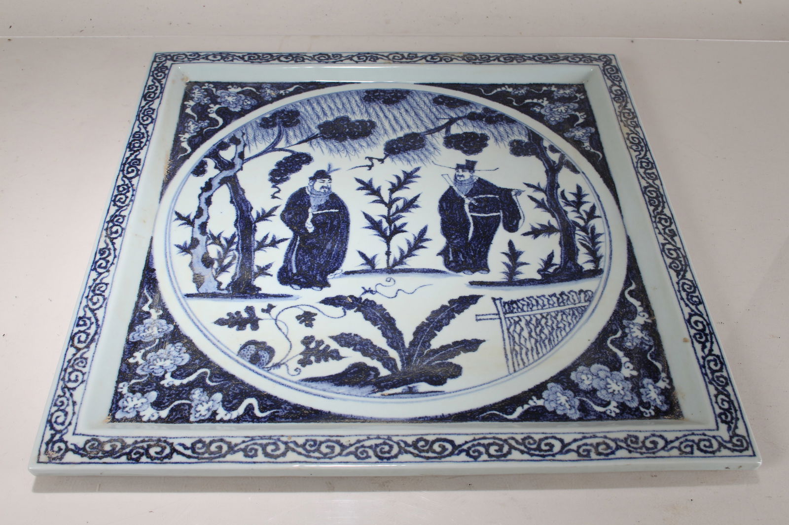 A Chinese Massive Blue and White Square-based Porcelain Fortune Plate (1 of 5)