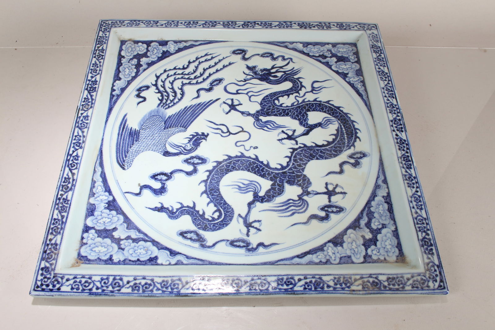 A Chinese Massive Blue and White Square-based Porcelain Fortune Plate (1 of 5)