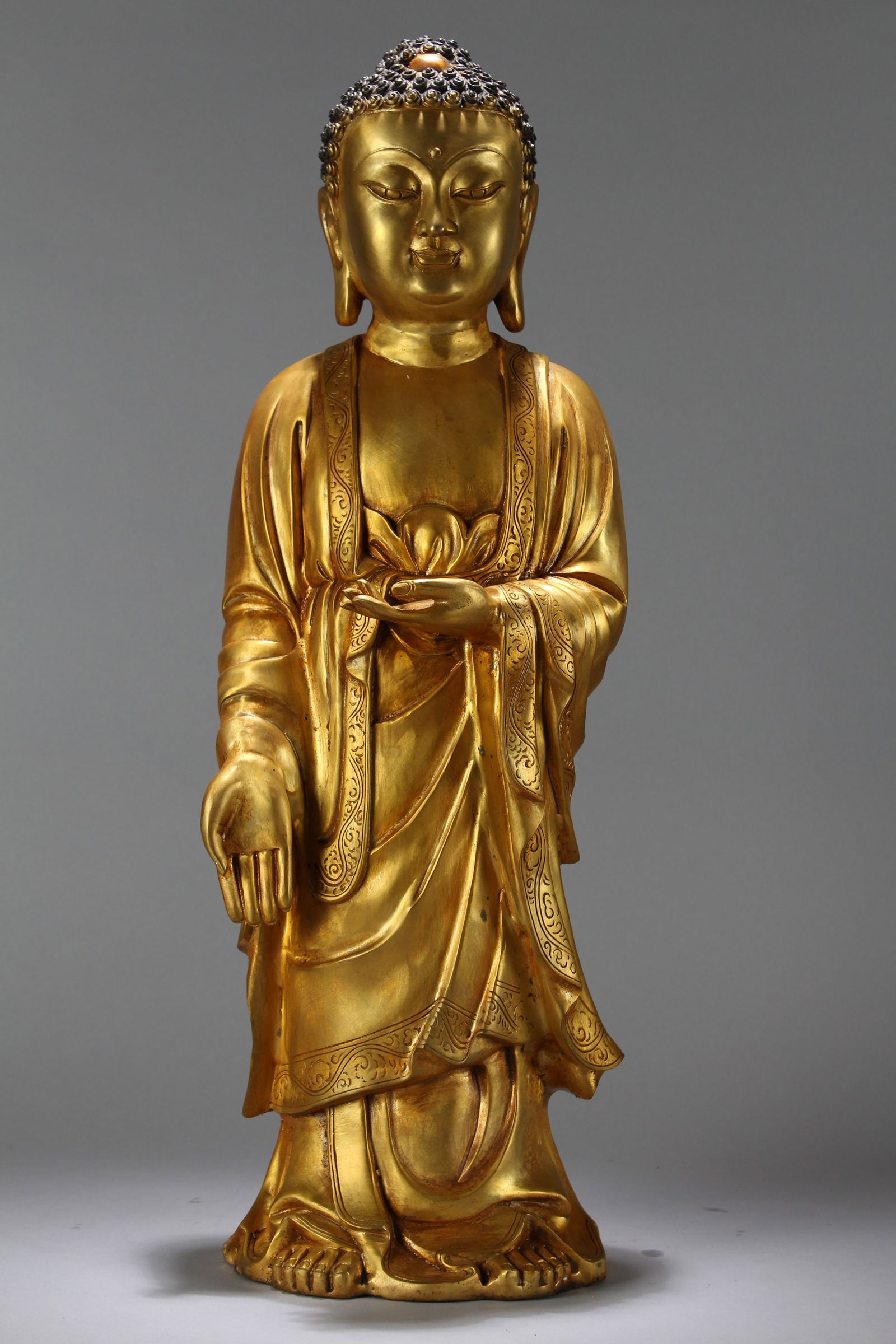 A Chinese Vividly-detailed Gilt Standing-still Fortune Massive Buddha Statue (1 of 8)