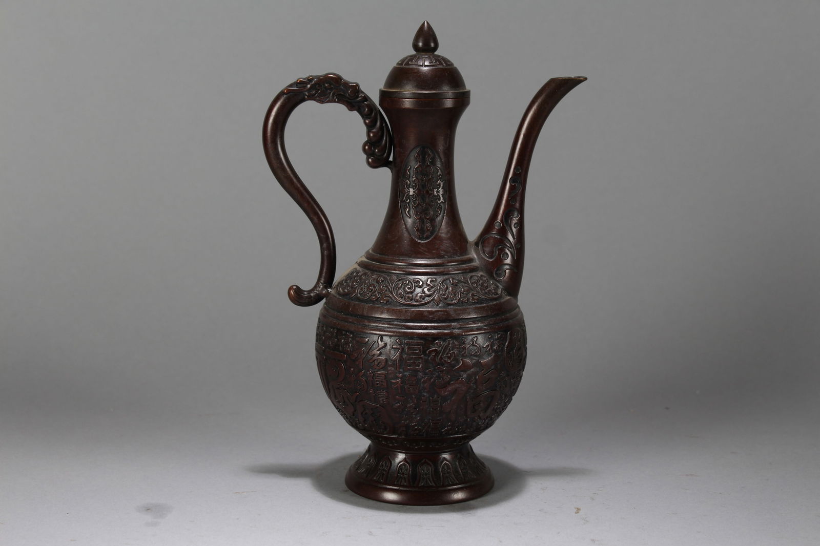 A Chinese Anicent-framing Lidded Fortune Ewer: A Chinese Anicent-framing Lidded Fortune Ewer. Height : 8.5 (inch). Width : 5.5 (inch). Opening Diameter : 3.25 (inch).