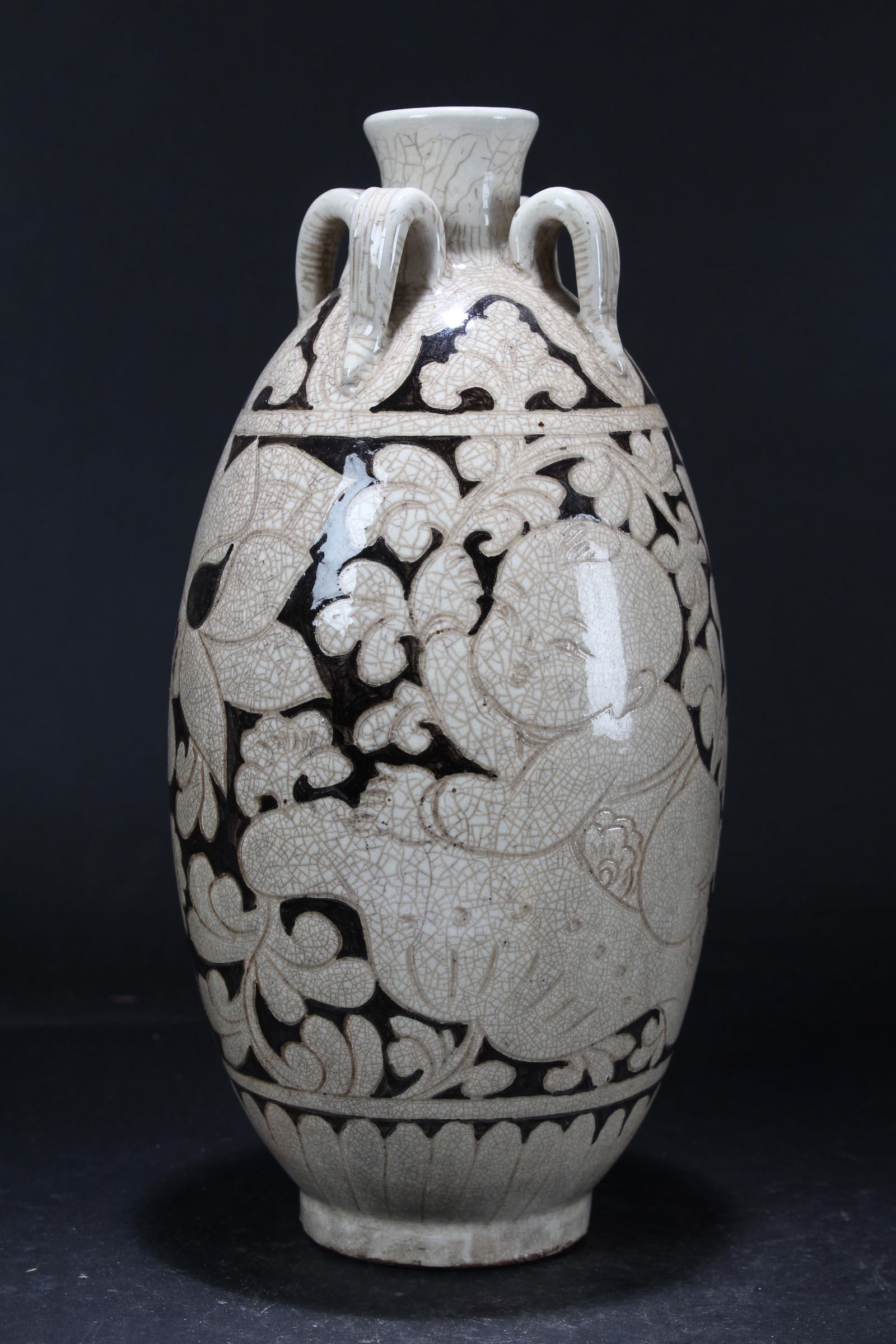 A Chinese Joyful-kid Porcelain Fortune Vase: A Chinese Joyful-kid Porcelain Fortune Vase. Height: 12.5 (inch).