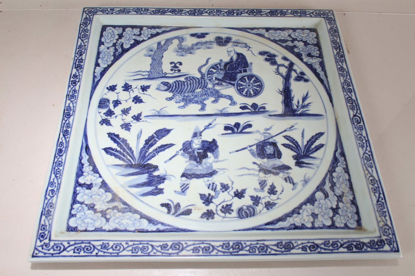 A Chinese Massive Blue and White Square-based Porcelain Fortune Plate (1 of 4)
