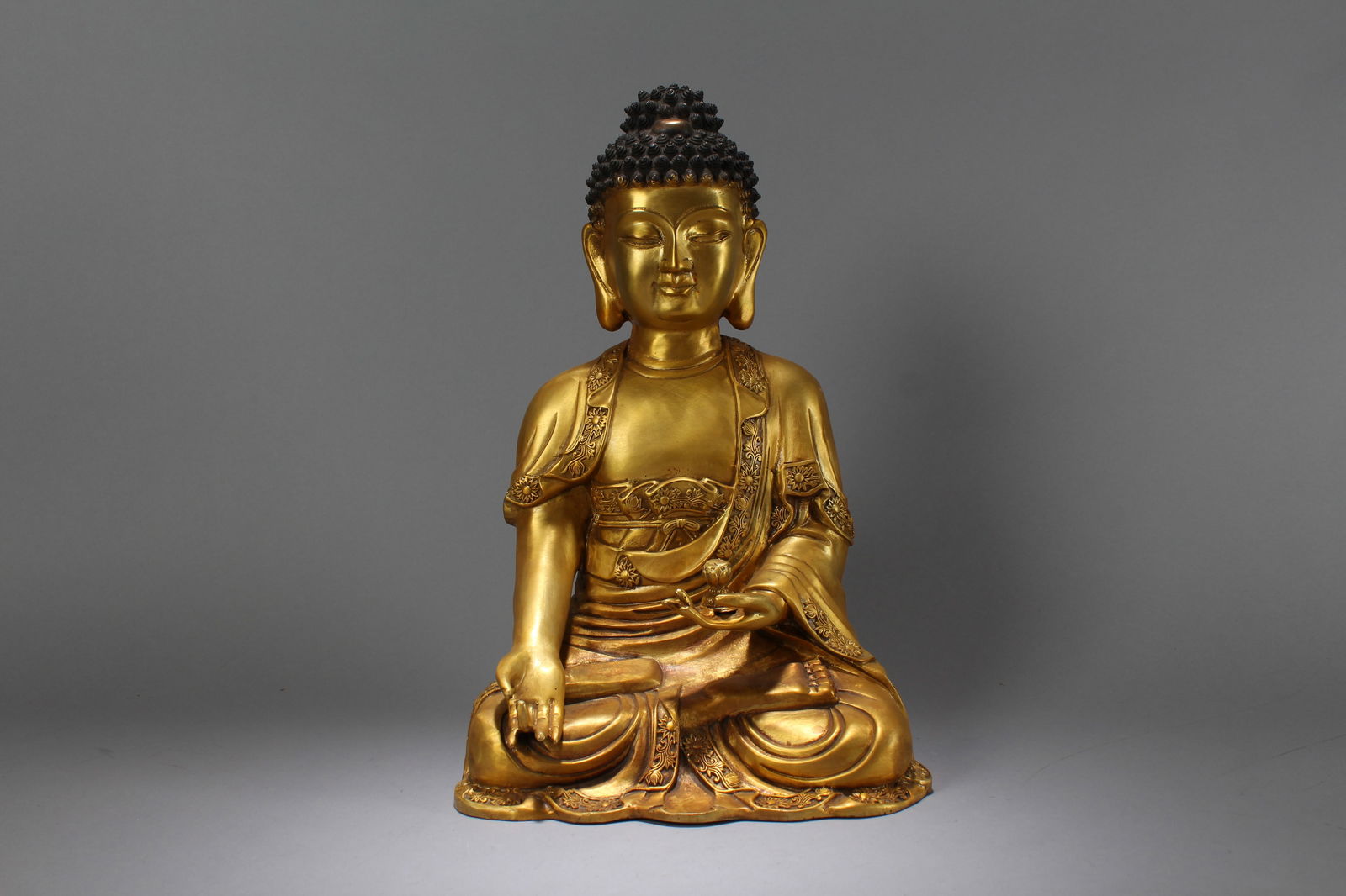 A Chinese Religious Gilt Pondering-pose Fortune Buddha Statue (1 of 8)