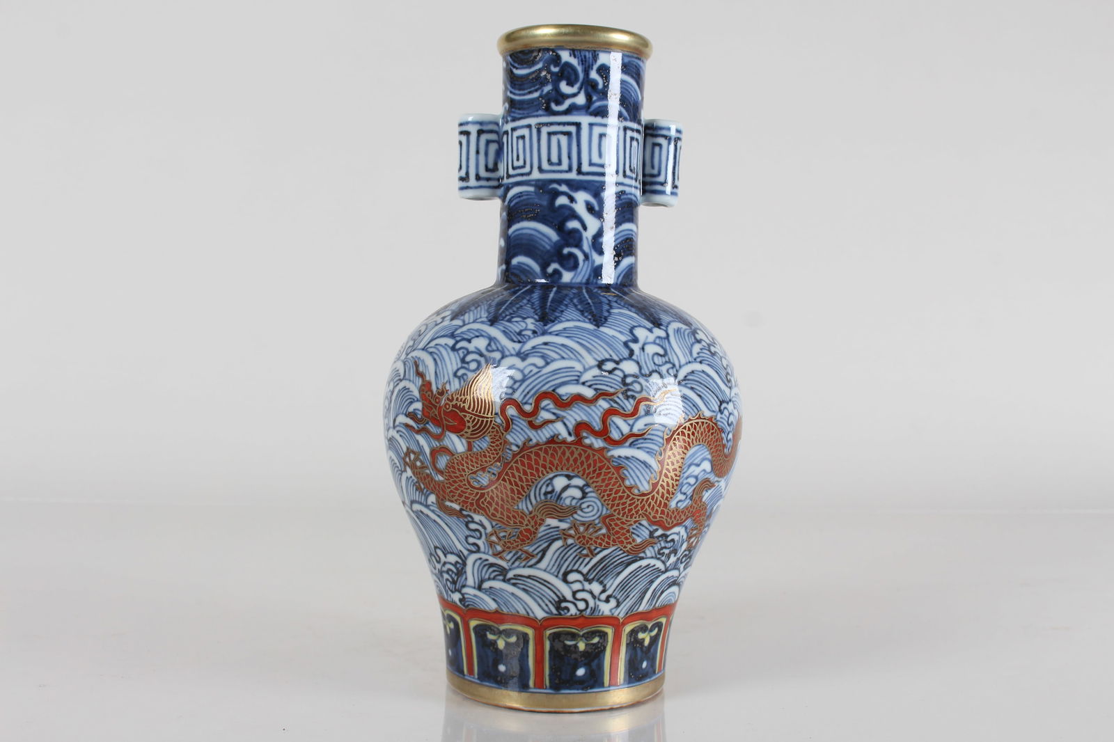 A Chinese Duo-handled Detailed Dragon-decorating Porcelain Fortune Vase (1 of 6)
