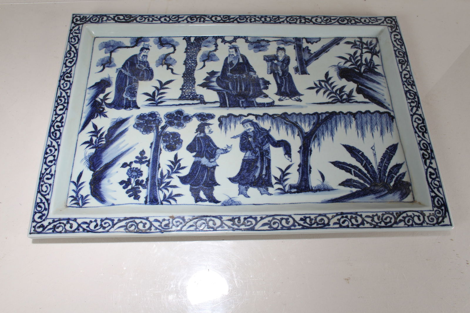 A Chinese Massive Dragon-decorating Blue and White Porcelain Fortune Plate (1 of 4)
