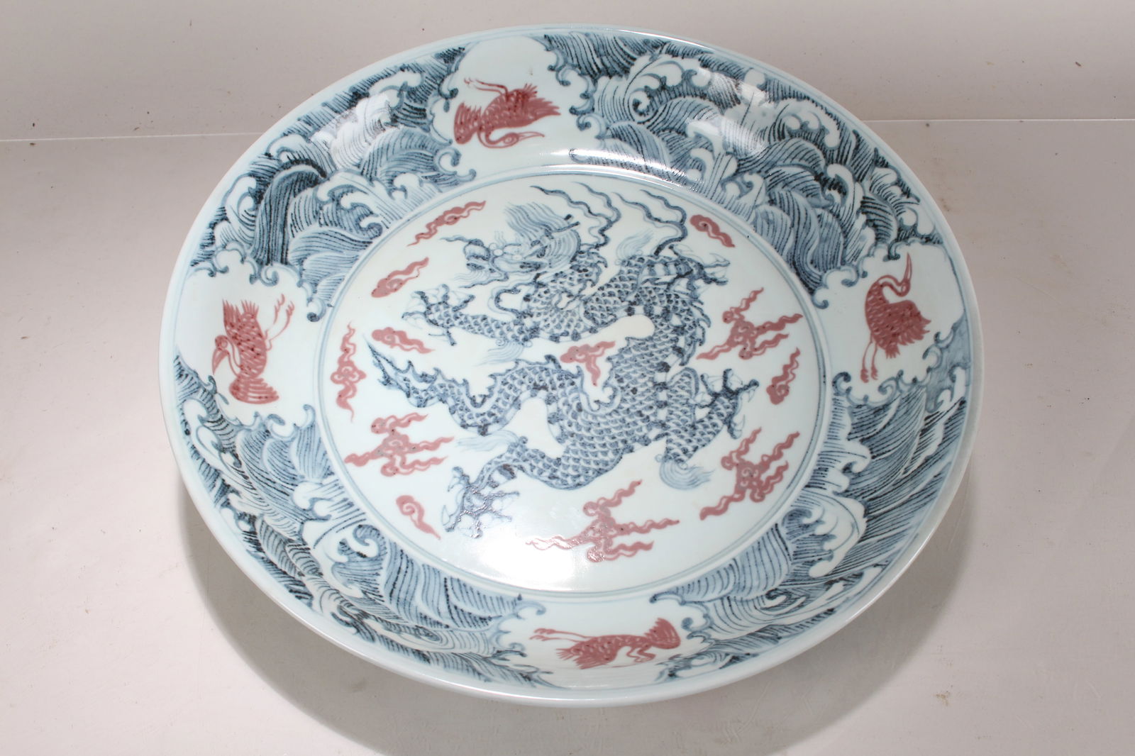 A Chinese Dragon-decorating Massive Porcelain Fortune Plate (1 of 4)