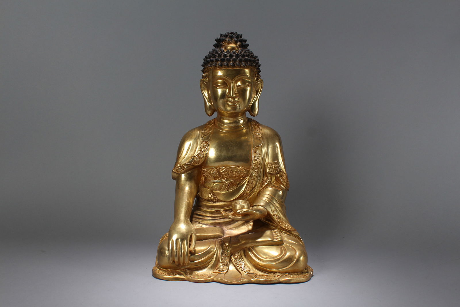A Chinese Religious Gilt Pondering-pose Fortune Buddha Statue (1 of 6)