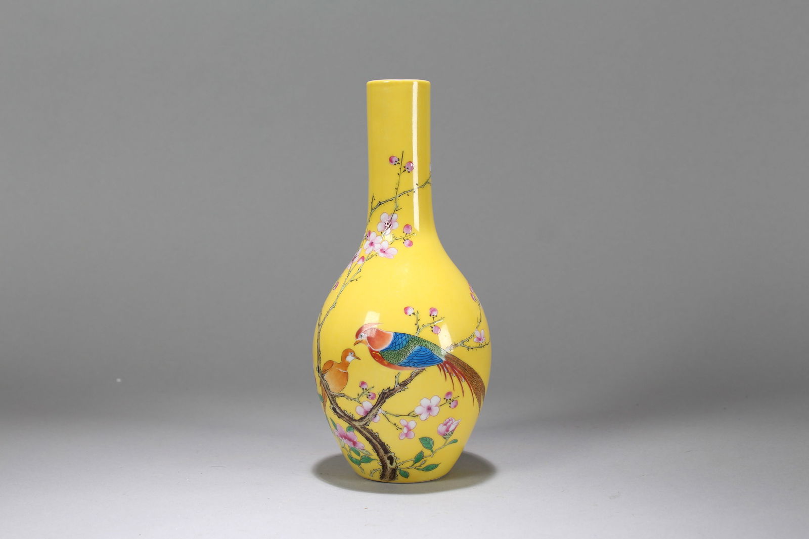 A Chinese Yellow-coding Nature-sceen Porcelain Vase (1 of 7)