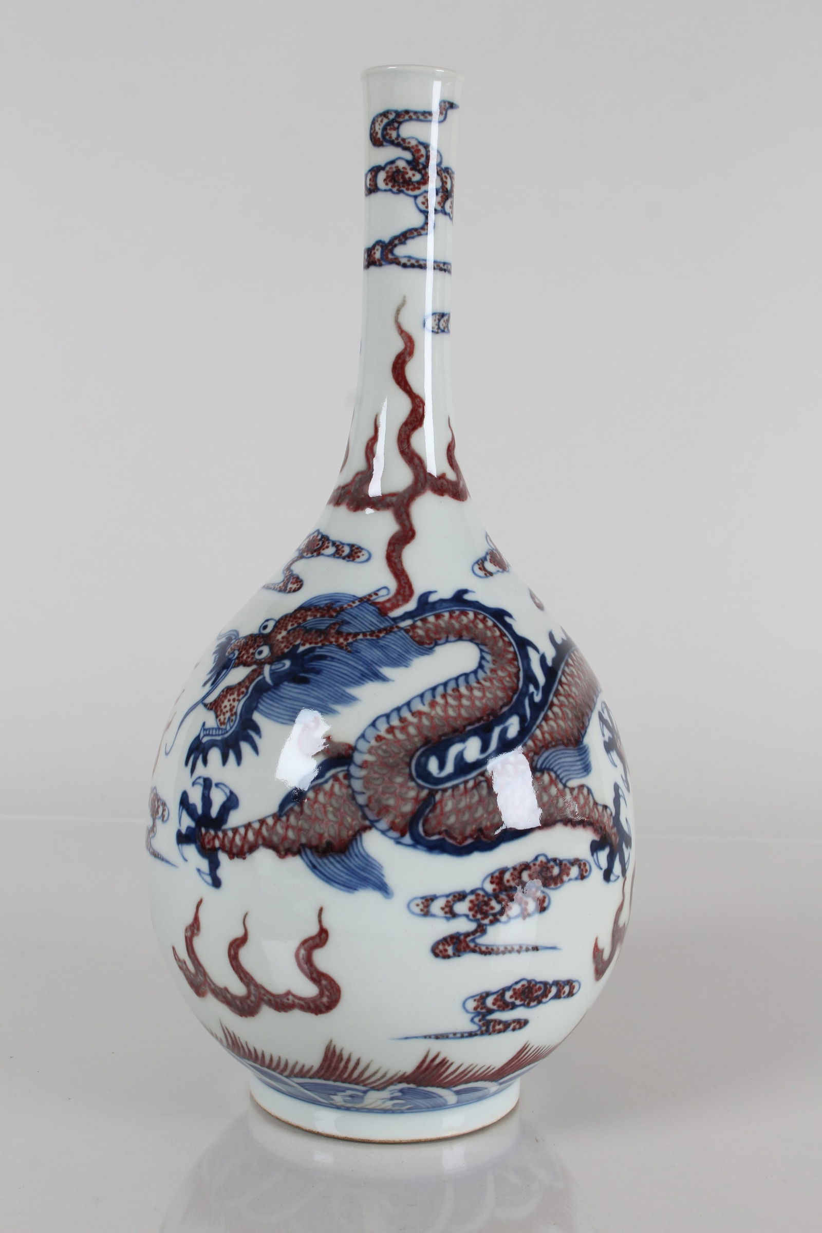 A Chinese Narrow-opening Dragon-decorating Porcelain Fortune Vase: A Chinese Narrow-opening Dragon-decorating Porcelain Fortune Vase . Height: 10(inch).