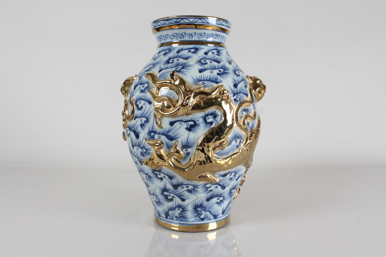 A Chinese Ancient-framing Dragon-decorating Plated Porcelain Fortune Vase: A Chinese Ancient-framing Dragon-decorating Plated Porcelain Fortune Vase . Height: 11.75 (inch).