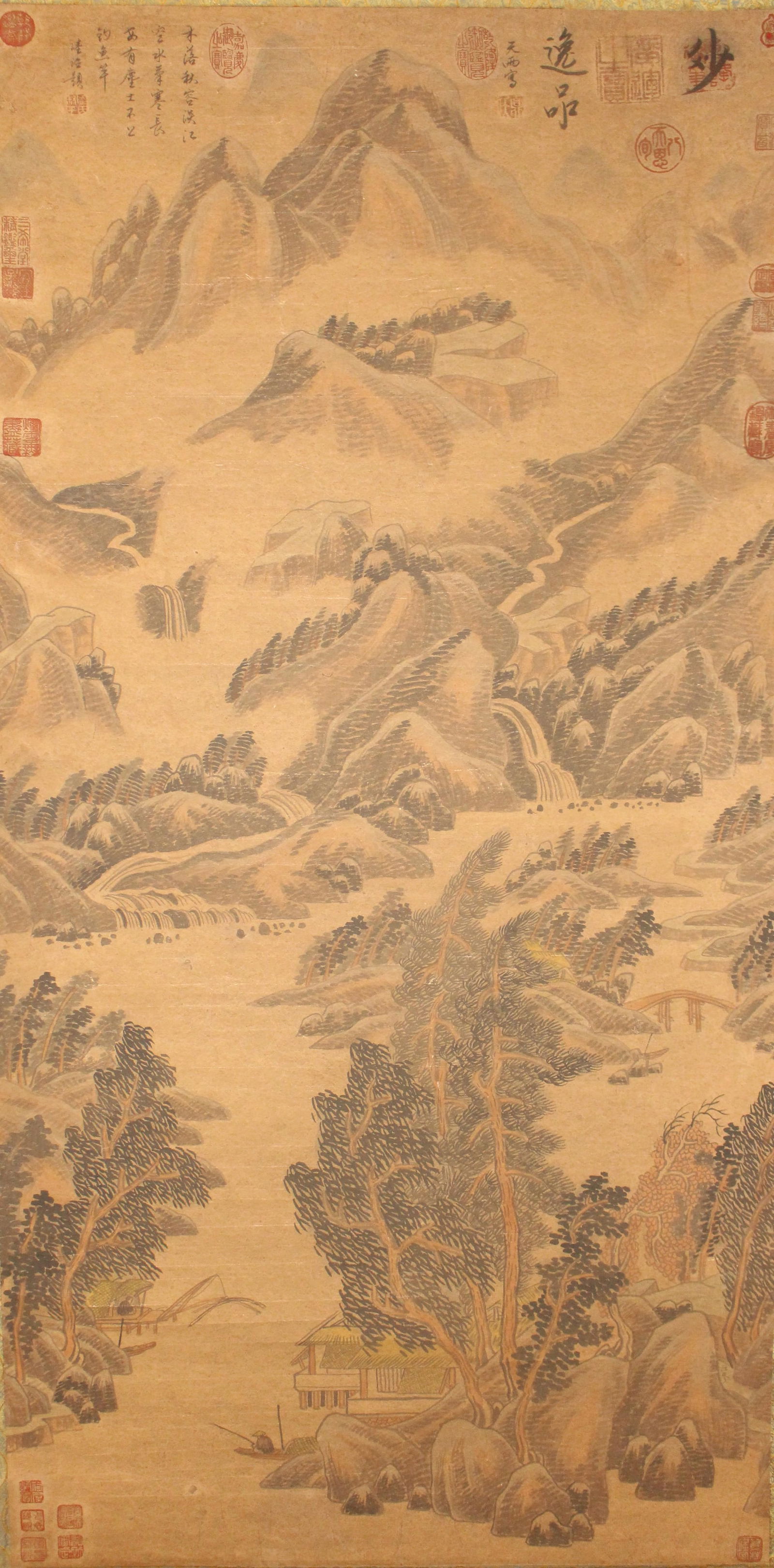 A Chinese Detailed Mountain-view Poetry-framing Fortune Scroll (1 of 6)
