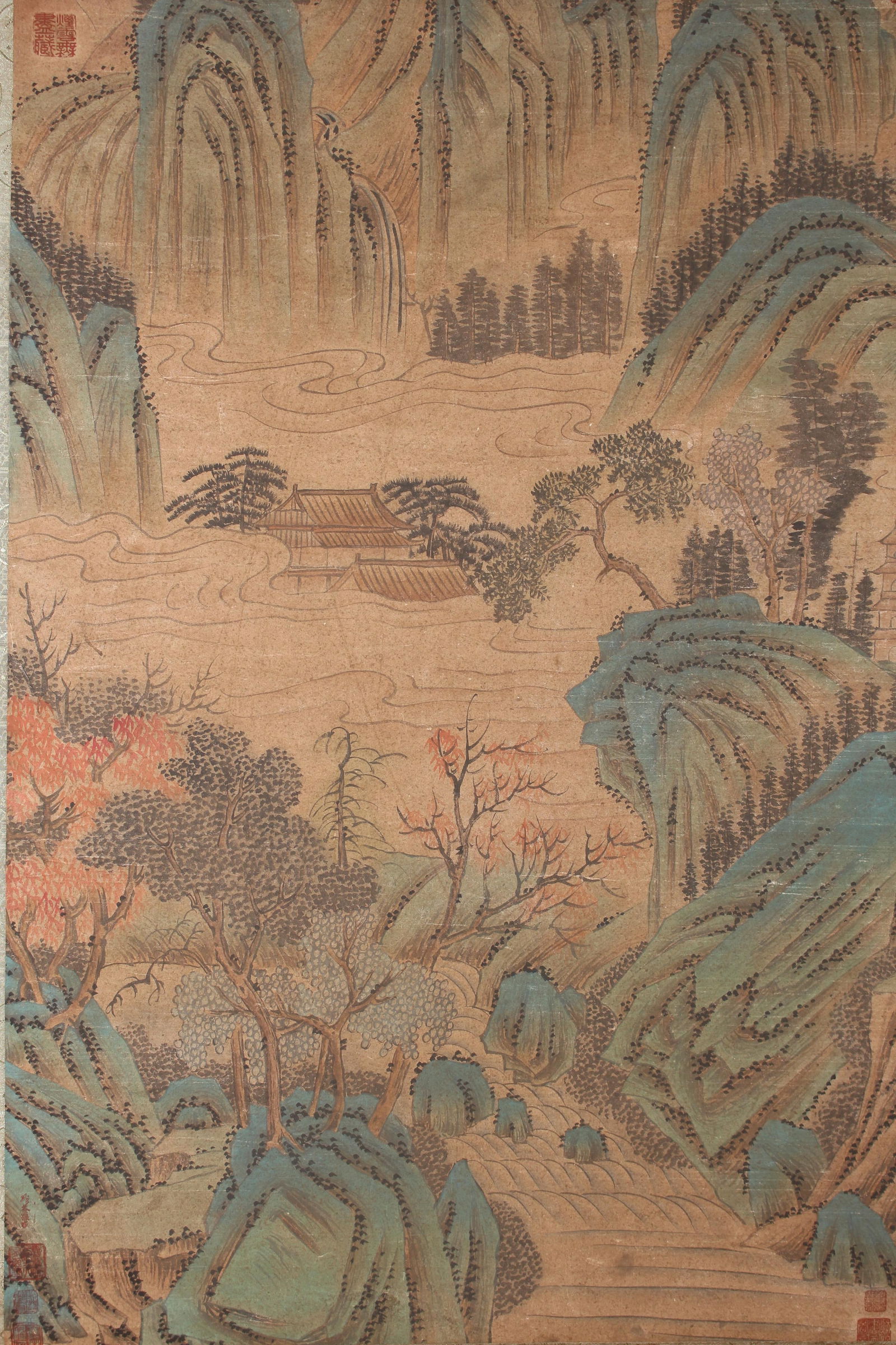 A Chinese Blue-coding Mountain-view Poetry-framing Scroll - 3