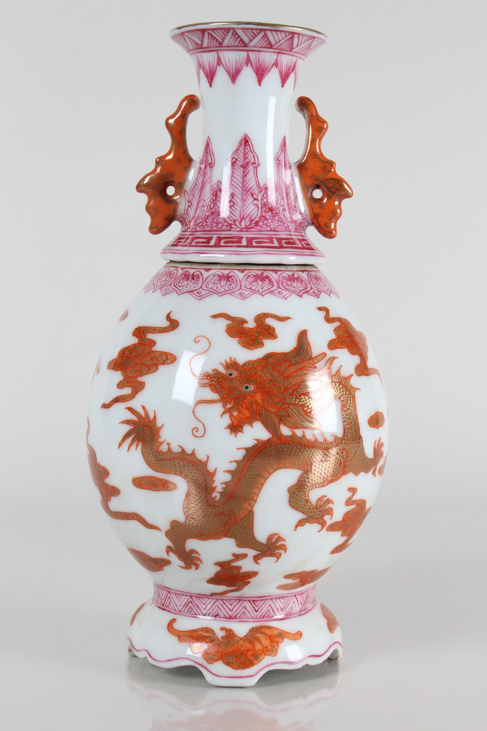 A Chinese Duo-handled Dragon-decorating Detailed Porcelain Vase (1 of 5)