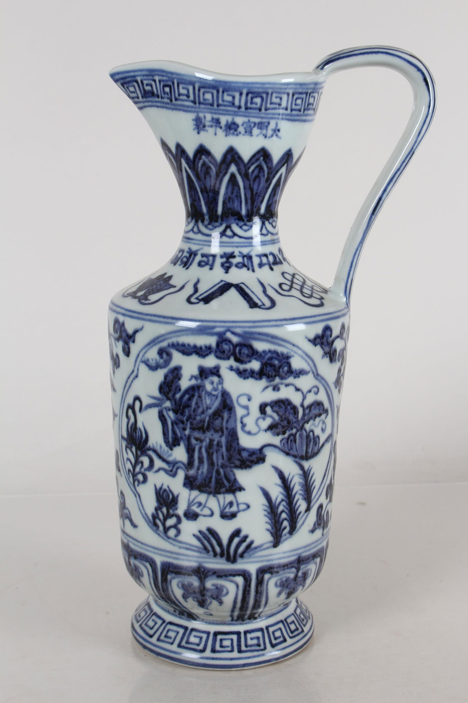 A Chinese Story-telling Blue and White Porcelain Fortune Ewer: A Chinese Story-telling Blue and White Porcelain Fortune Ewer. Height: 10.75 (inch).