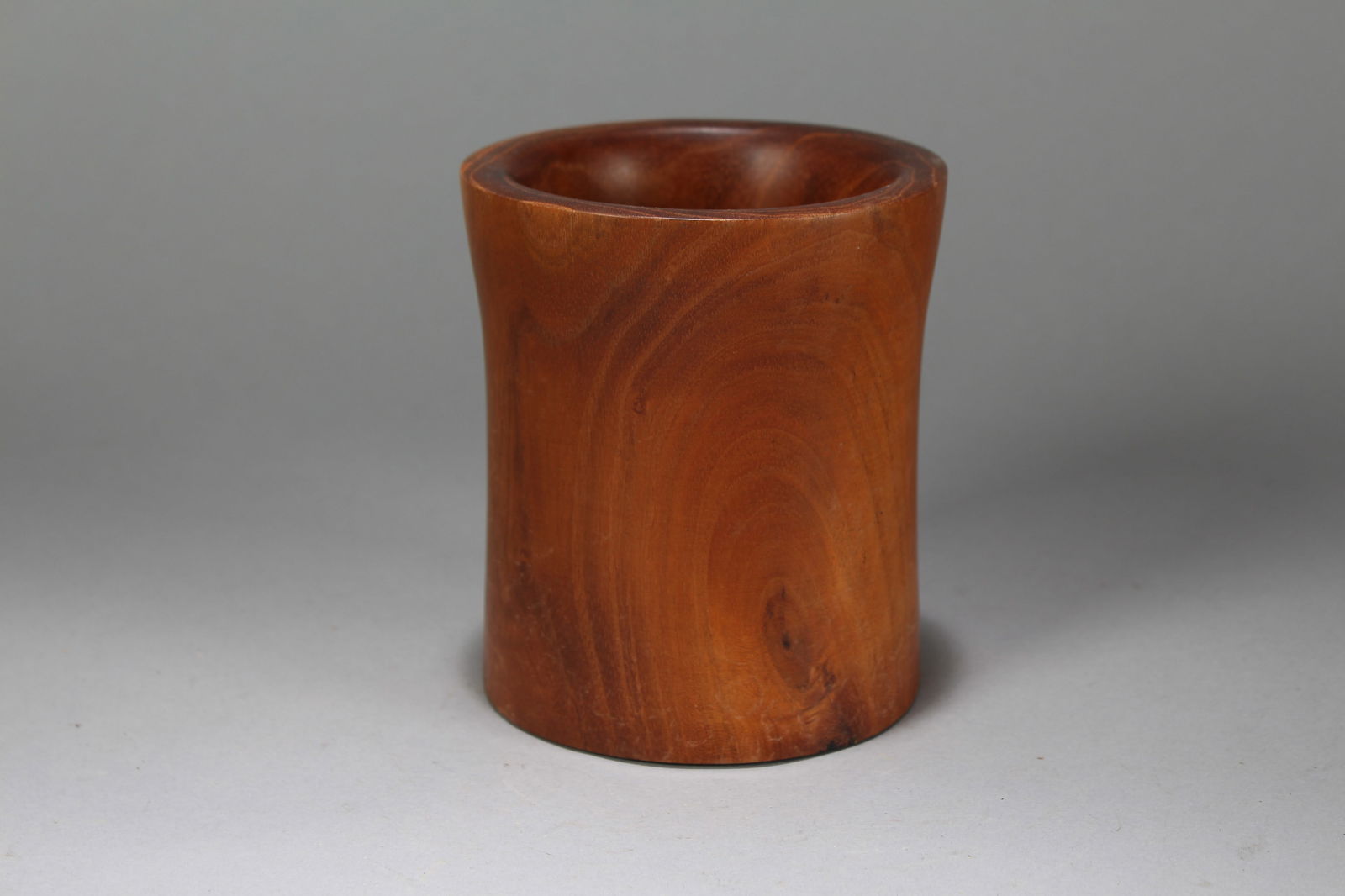 A Chinese Vividly-detailed Circular Wooden Fortune Brush Pot (1 of 5)