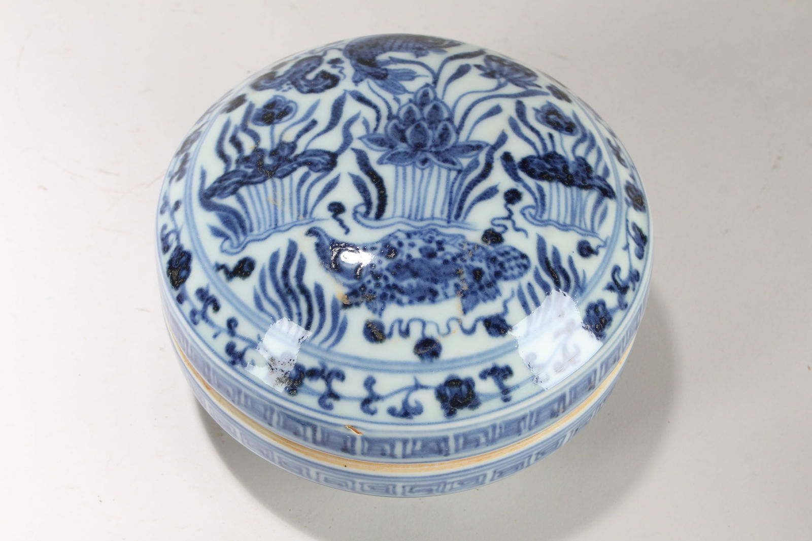 A Chinese Lidded Blue and White Aqua-thene Porcelain Fortune Dish (1 of 4)