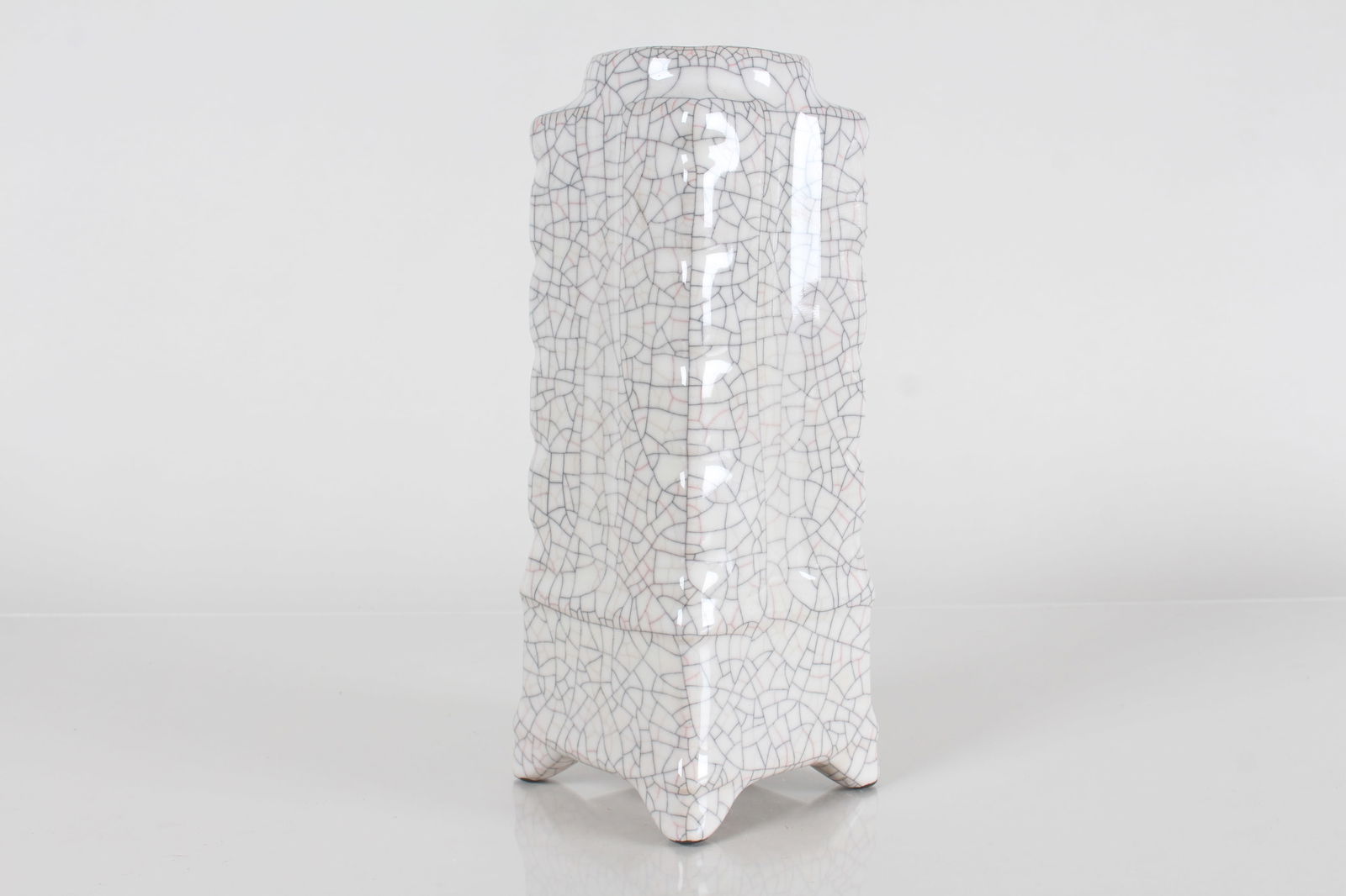 A Chinese Square-based Crackglaze Porcelain Fortune Vase: A Chinese Square-based Crackglaze Porcelain Fortune Vase . Height: 9 (inch).