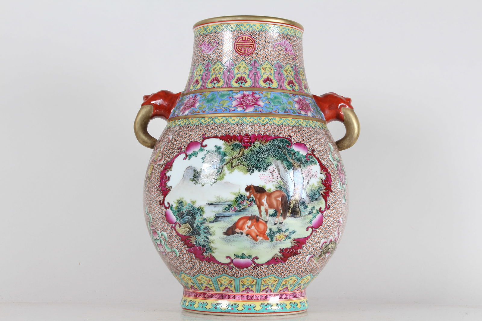 A Chinese Duo-handled Vividly-detailed Massive Ancient-framing Porcelain Fortune Vase (1 of 8)