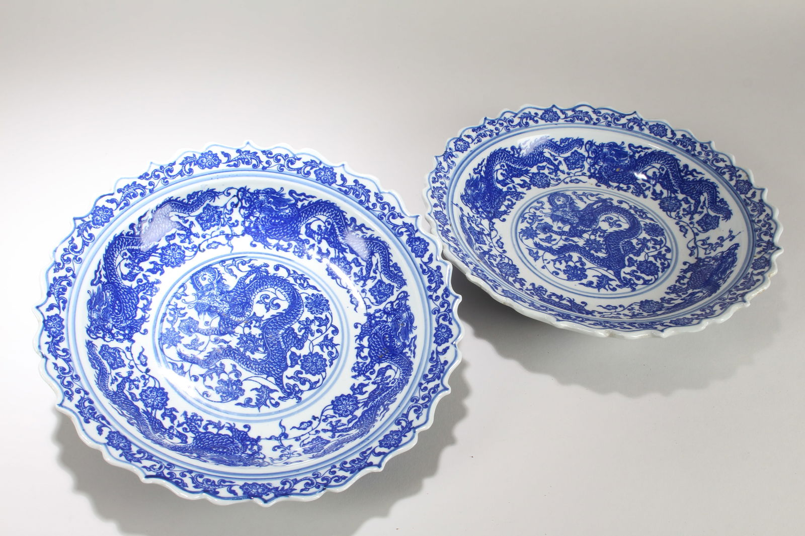 Pair of Chinese Detailed Blue and White Porcelain Massive Plates (1 of 6)