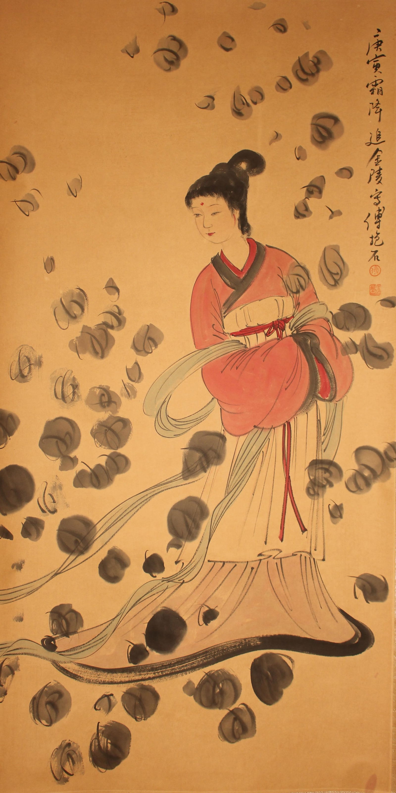 A Chinese Portrait Story-telling Fortune Scroll: A Chinese Portrait Story-telling Fortune Scroll. Length: 50(inch). Width: 24 (inch).