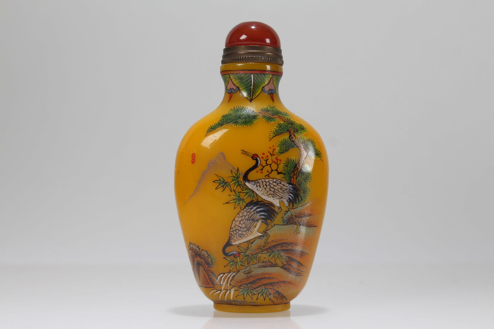 A Chinese Yellow-coding Nature-sceen Fortune Snuff Bottle (1 of 4)