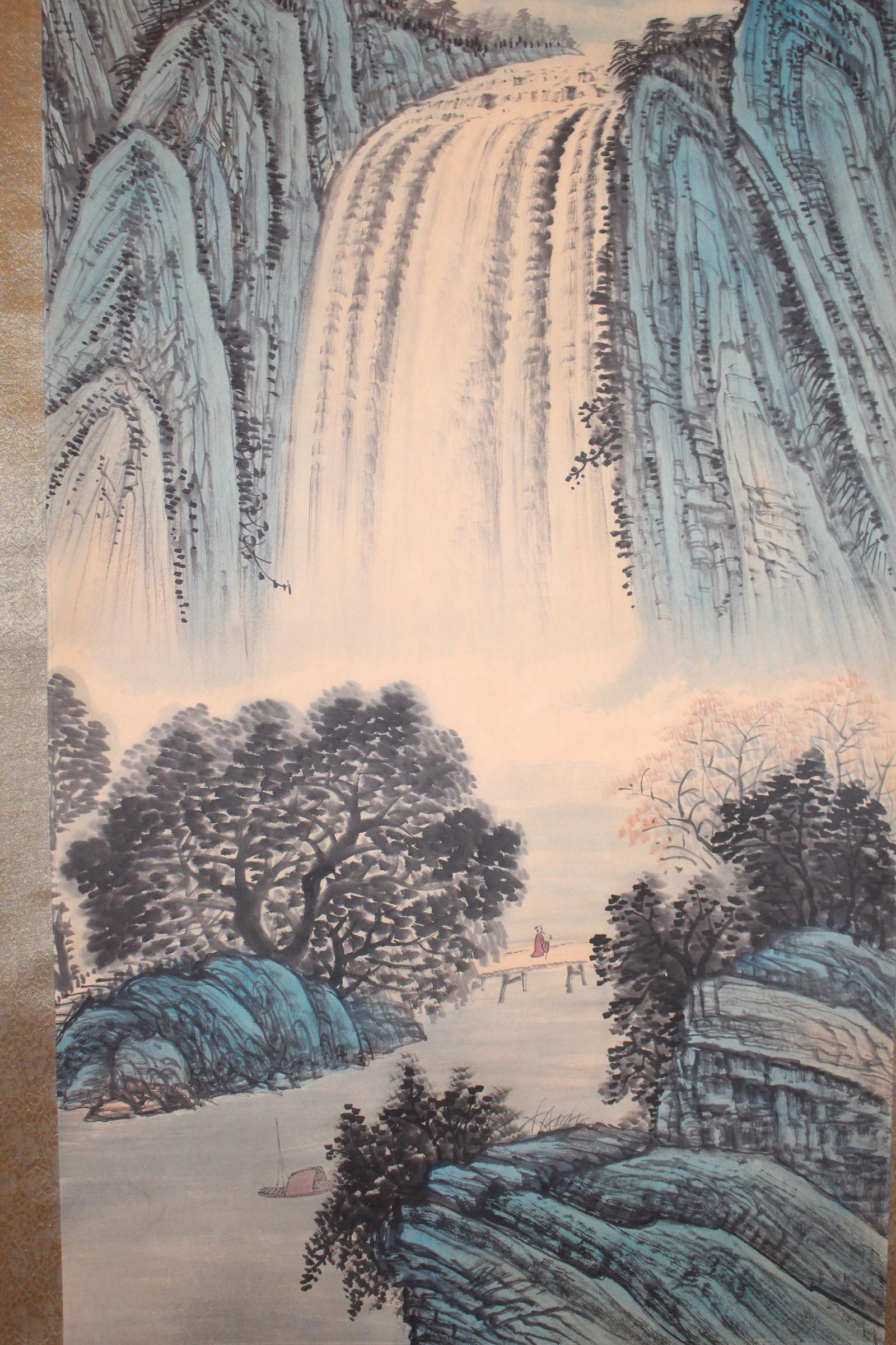 A Chinese Blue-coding Detailed Mountain-view Fortune Scroll - 3