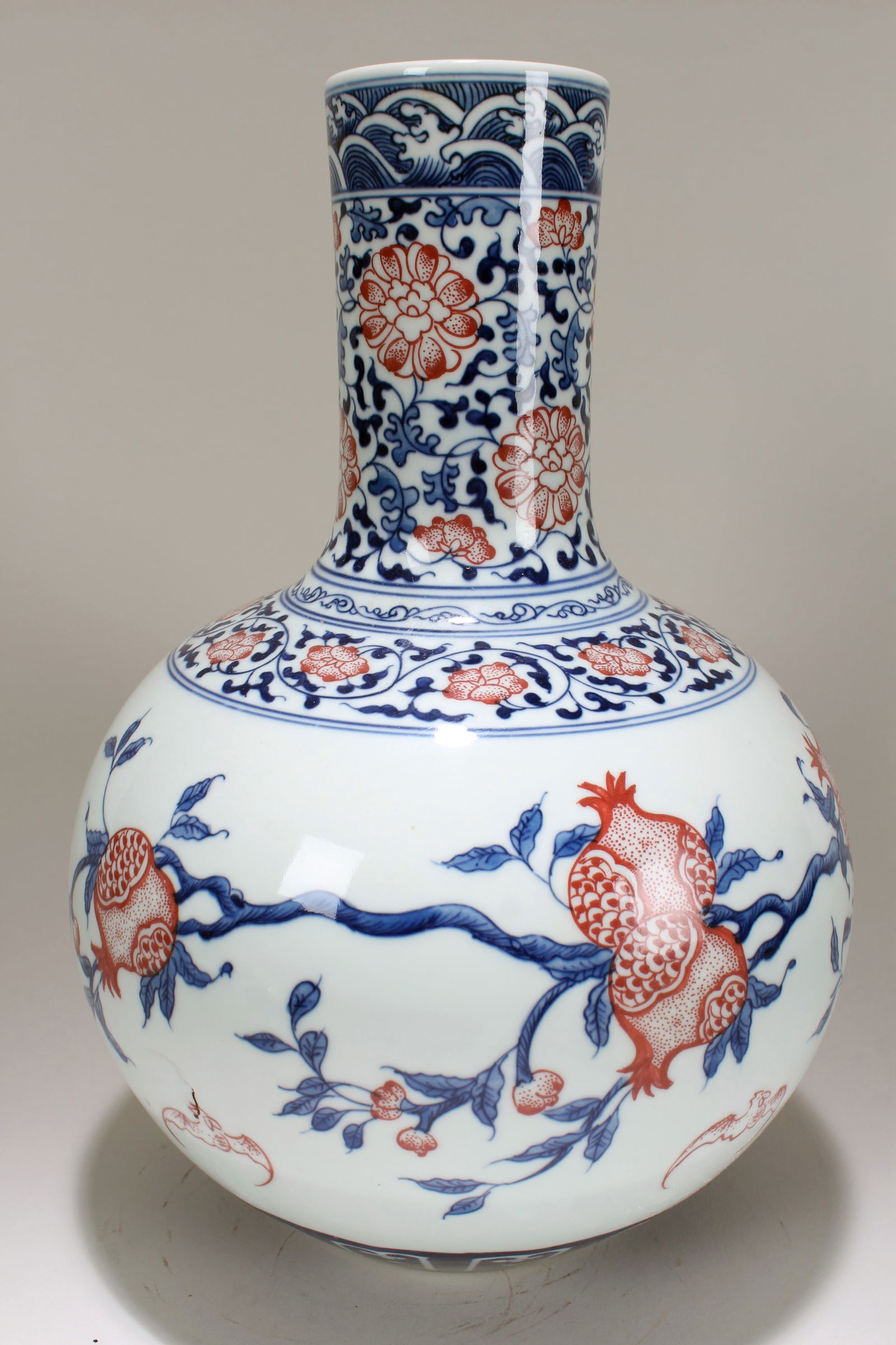 A Chinese Vividly-detailed Fruit-fortune Porcelain Fortune Vase: A Chinese Vividly-detailed Fruit-fortune Porcelain Fortune Vase . Height: 13.5 (inch). Width: 9.25 (inch).