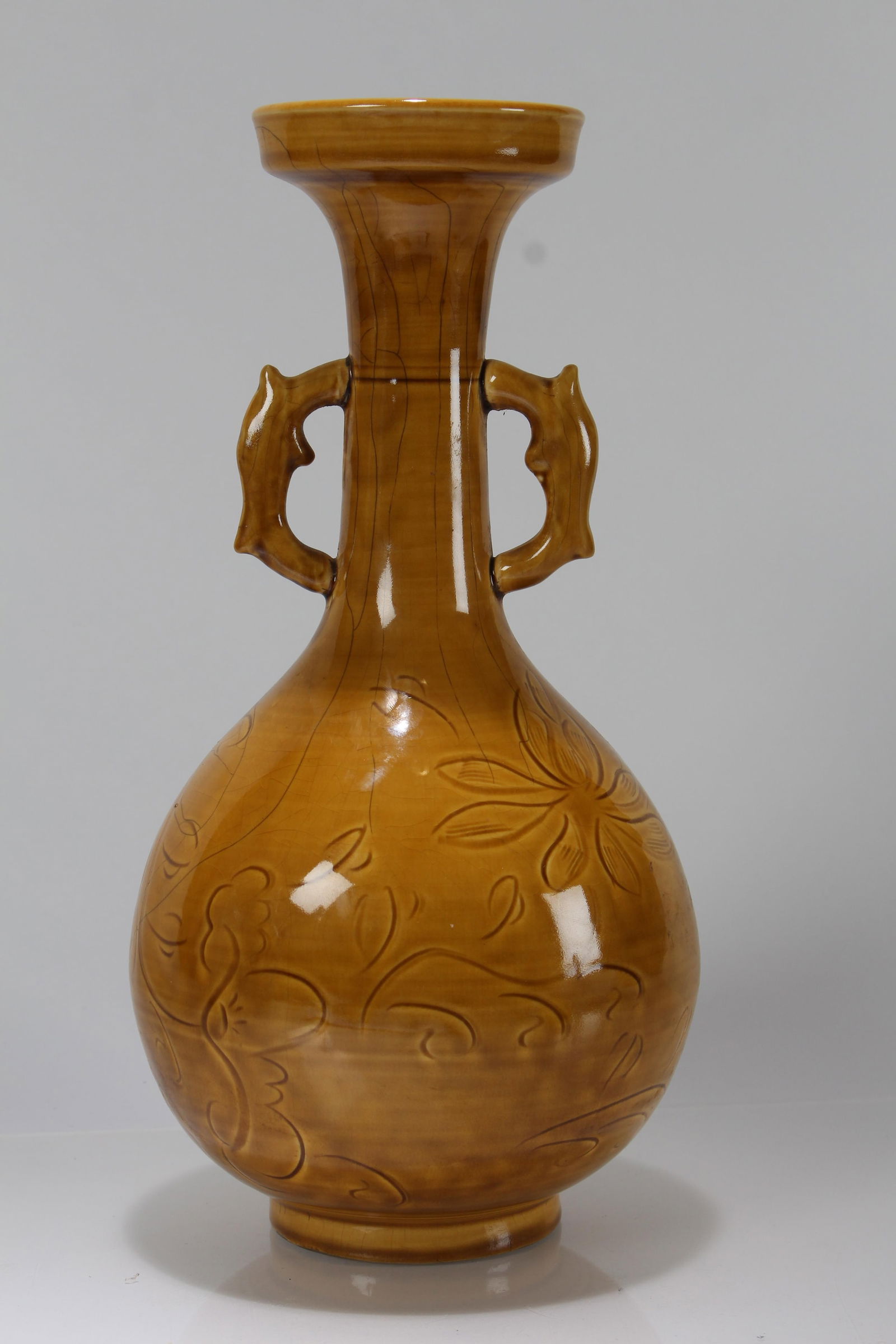 A Chinese Duo-handling Yellow-coding Porcelain Fortune Vase (1 of 4)