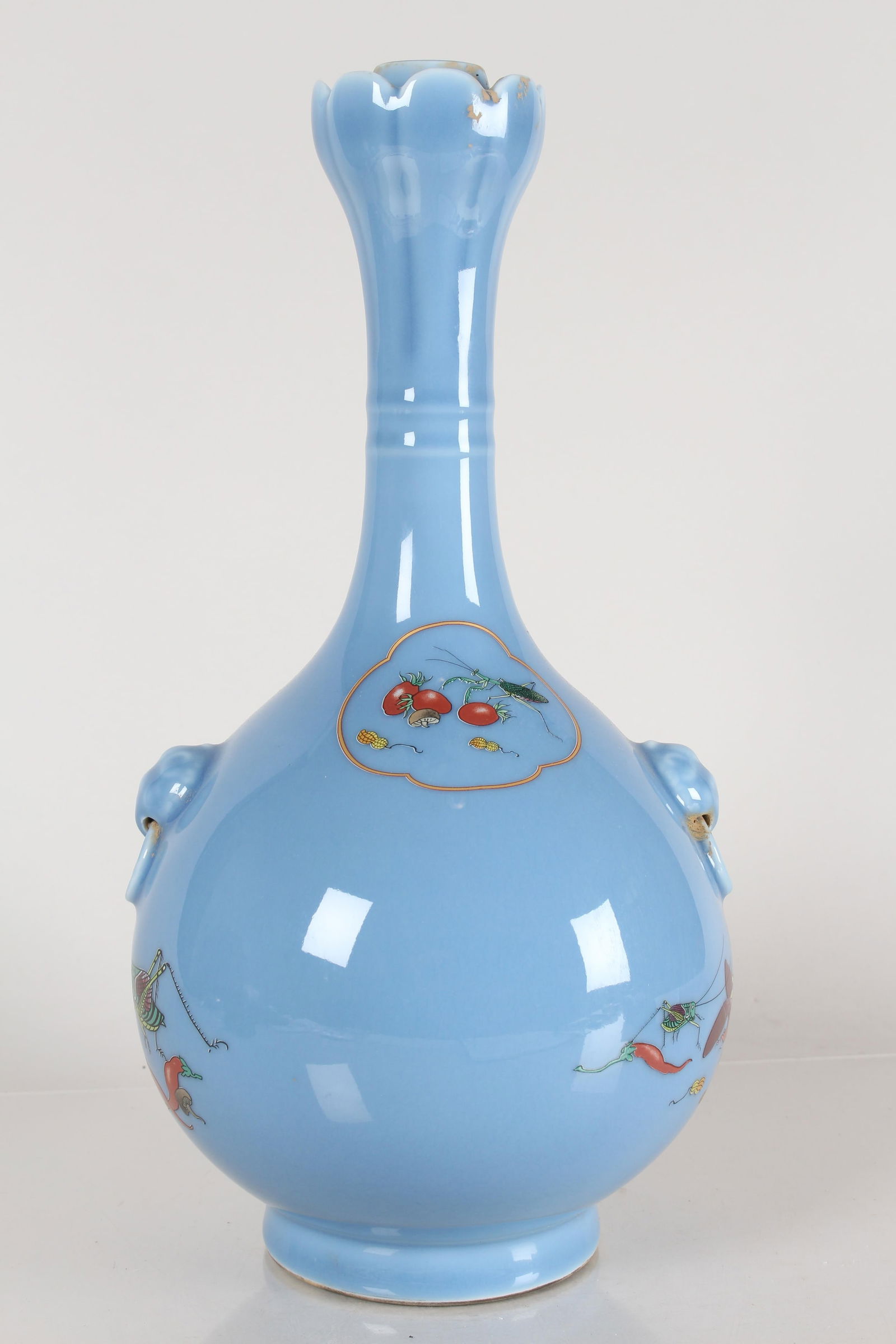 A Chinese Duo-handled Blue-coding Ancient-framing Porcelain Fortune Vase: A Chinese Duo-handled Blue-coding Ancient-framing Porcelain Fortune Vase . Height: 15 (inch).