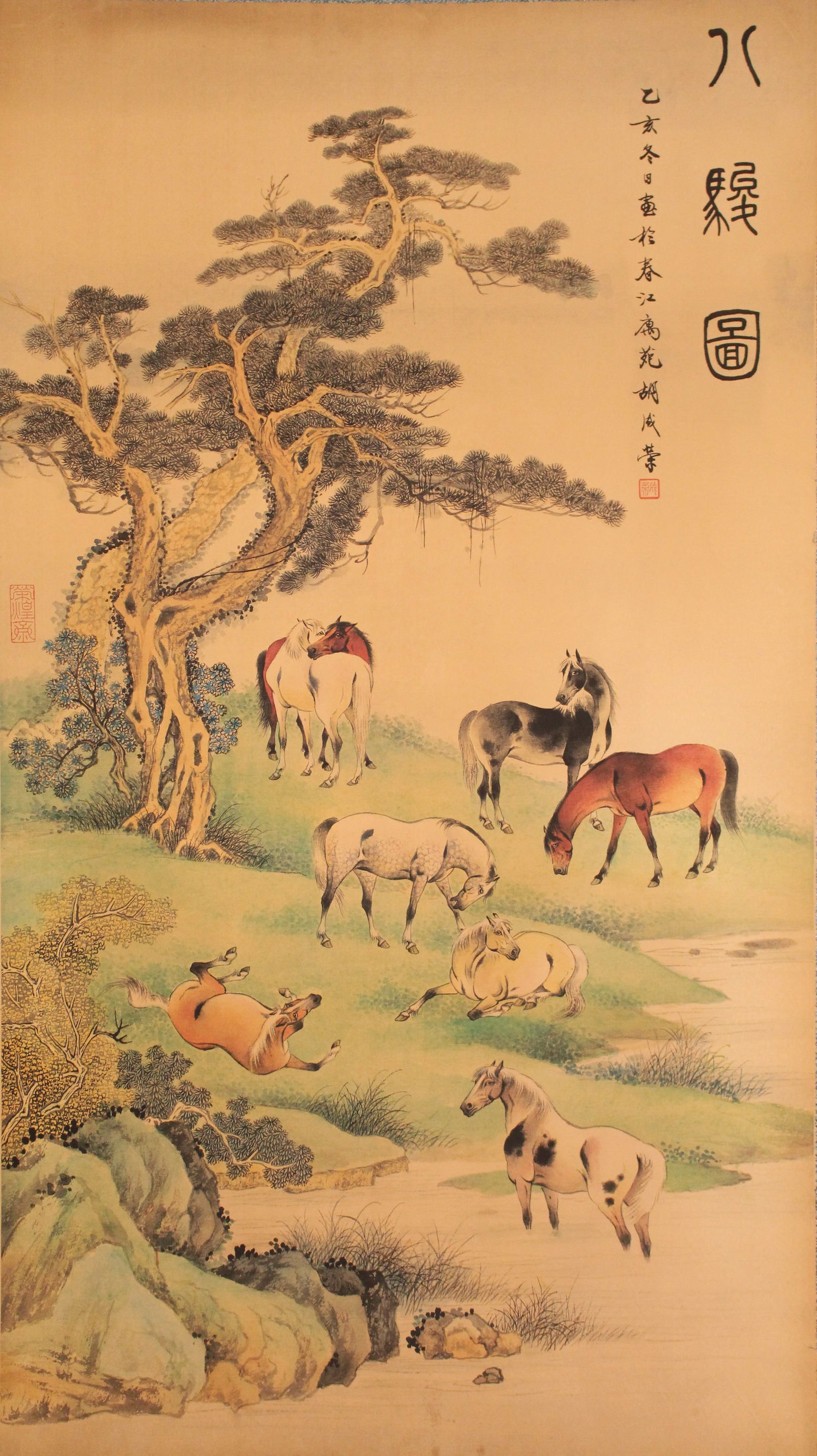 A Chinese Story-telling Fortune Scroll: A Chinese Story-telling Fortune Scroll. Length: 42.5 (inch). Width: 23.25 (inch).