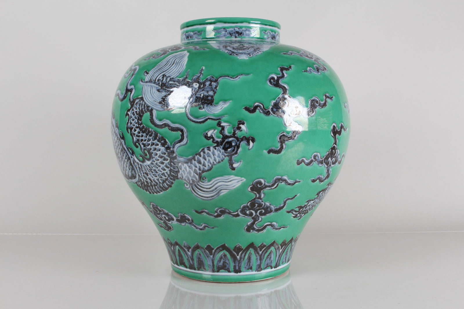 A Chinese Detailed Green-coding Porcelain Fortune Vase: A Chinese Detailed Green-coding Porcelain Fortune Vase . Height: 13.75 (inch).