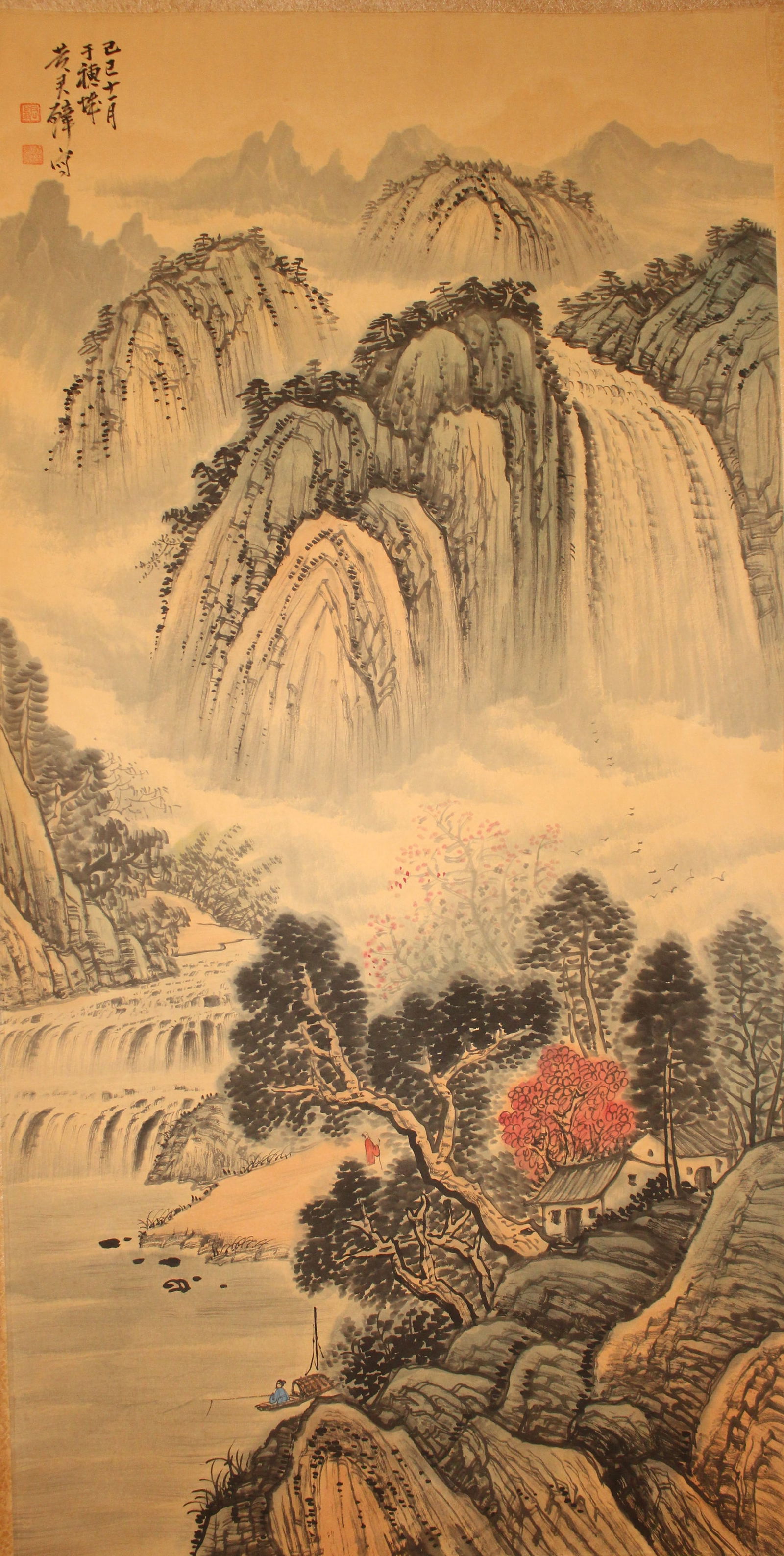 A Chinese Mountain-view Detailed Fortune Scroll: A Chinese Mountain-view Detailed Fortune Scroll . Length: 50(inch). Width: 25 (inch).