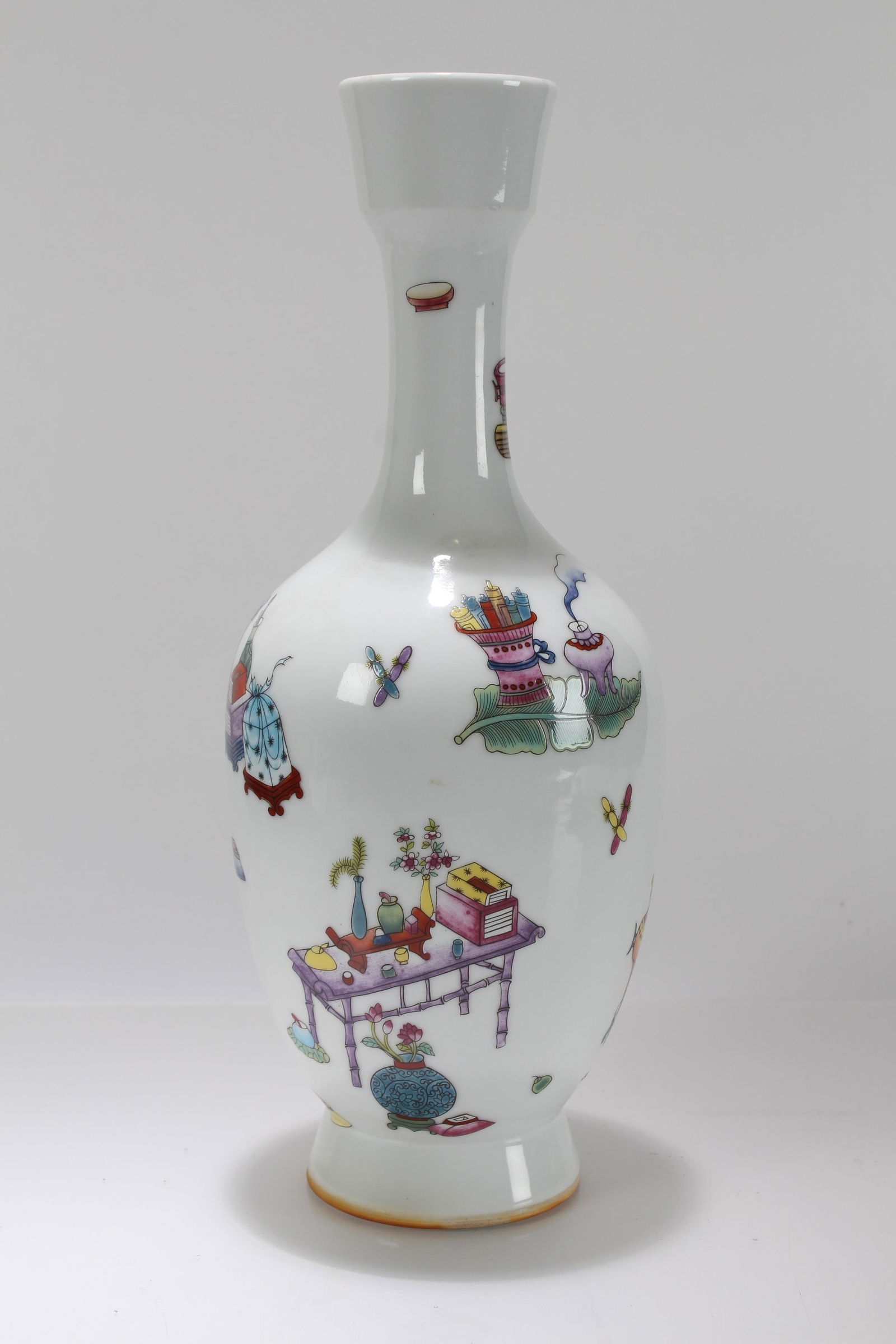 A Chinese Study-treasure Fortune Porcelain Vase: A Chinese Study-treasure Fortune Porcelain Vase. Height: 12.75 (inch). Length: 5 (inch).