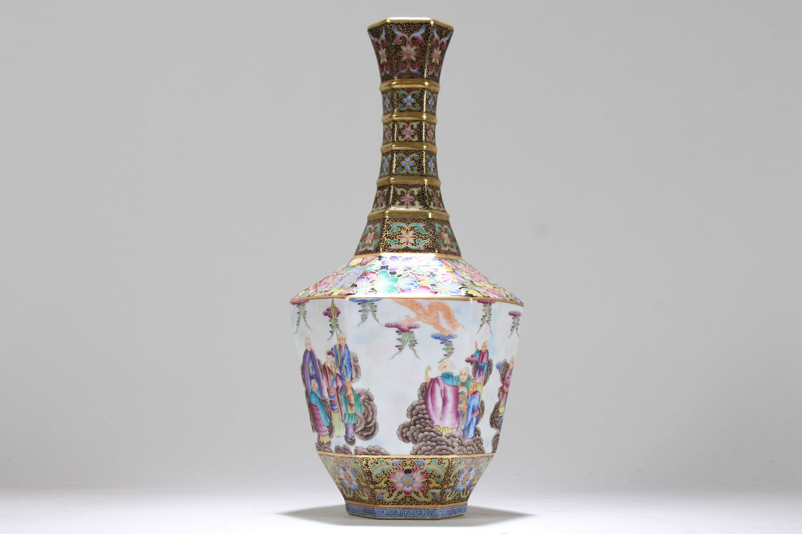 A Chinese Vividly-detailed Ancient-framing Octa-fortune Porcelain Vase: A Chinese Vividly-detailed Ancient-framing Octa-fortune Porcelain Vase. Height: 12 (inch).