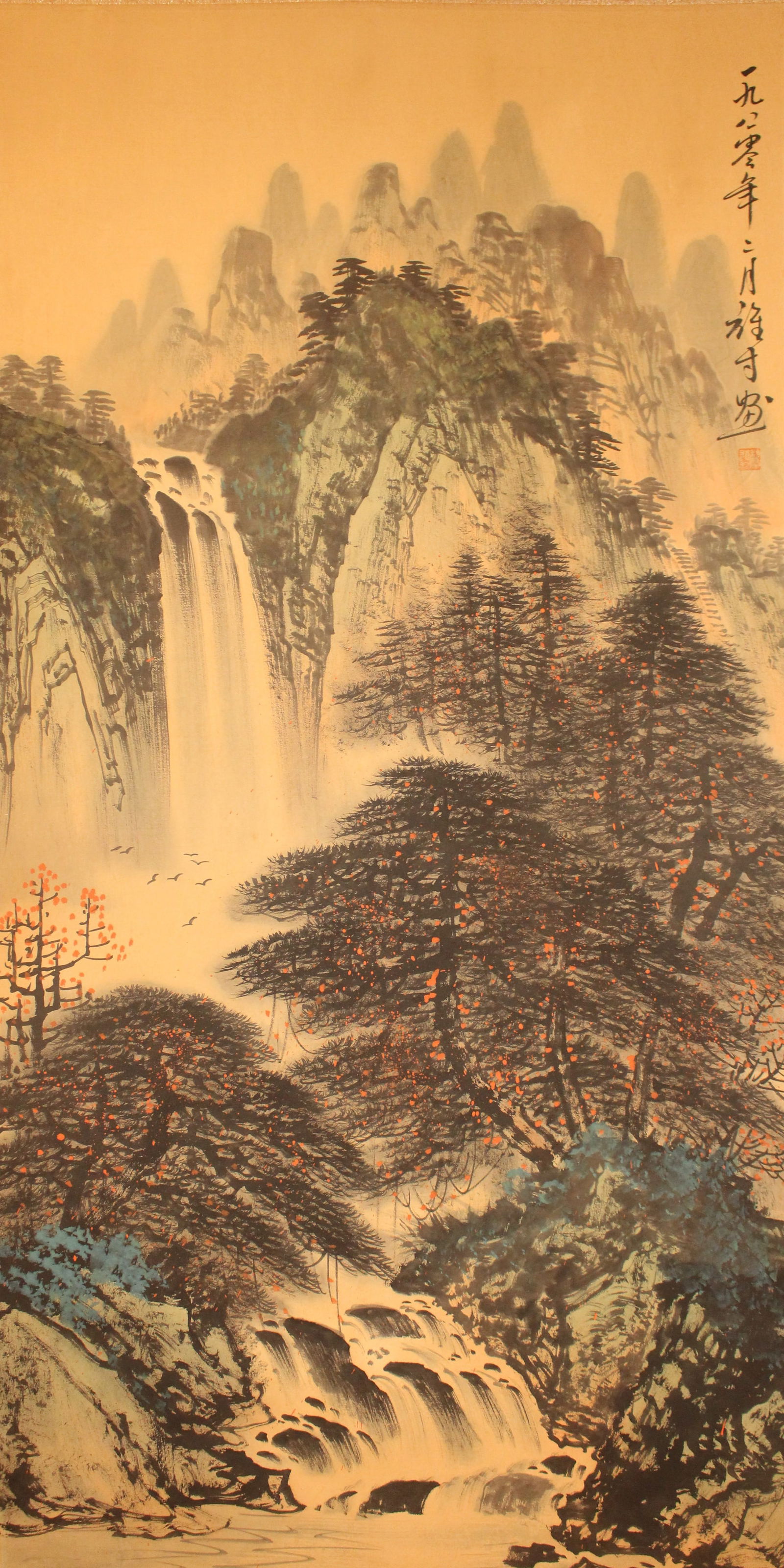 A Chinese Mountain-view Detailed Fortune Scroll: A Chinese Mountain-view Detailed Fortune Scroll . Length: 50(inch). Width: 25 (inch).