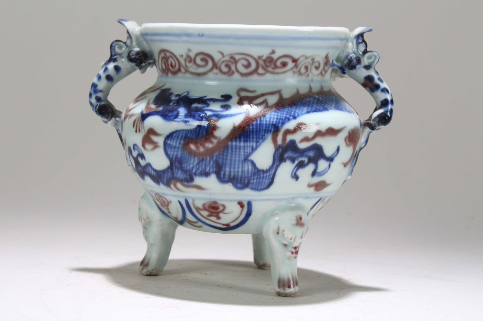 A Chinese Duo-handled Dragon-decorating Fortune Porcelain Censer (1 of 5)
