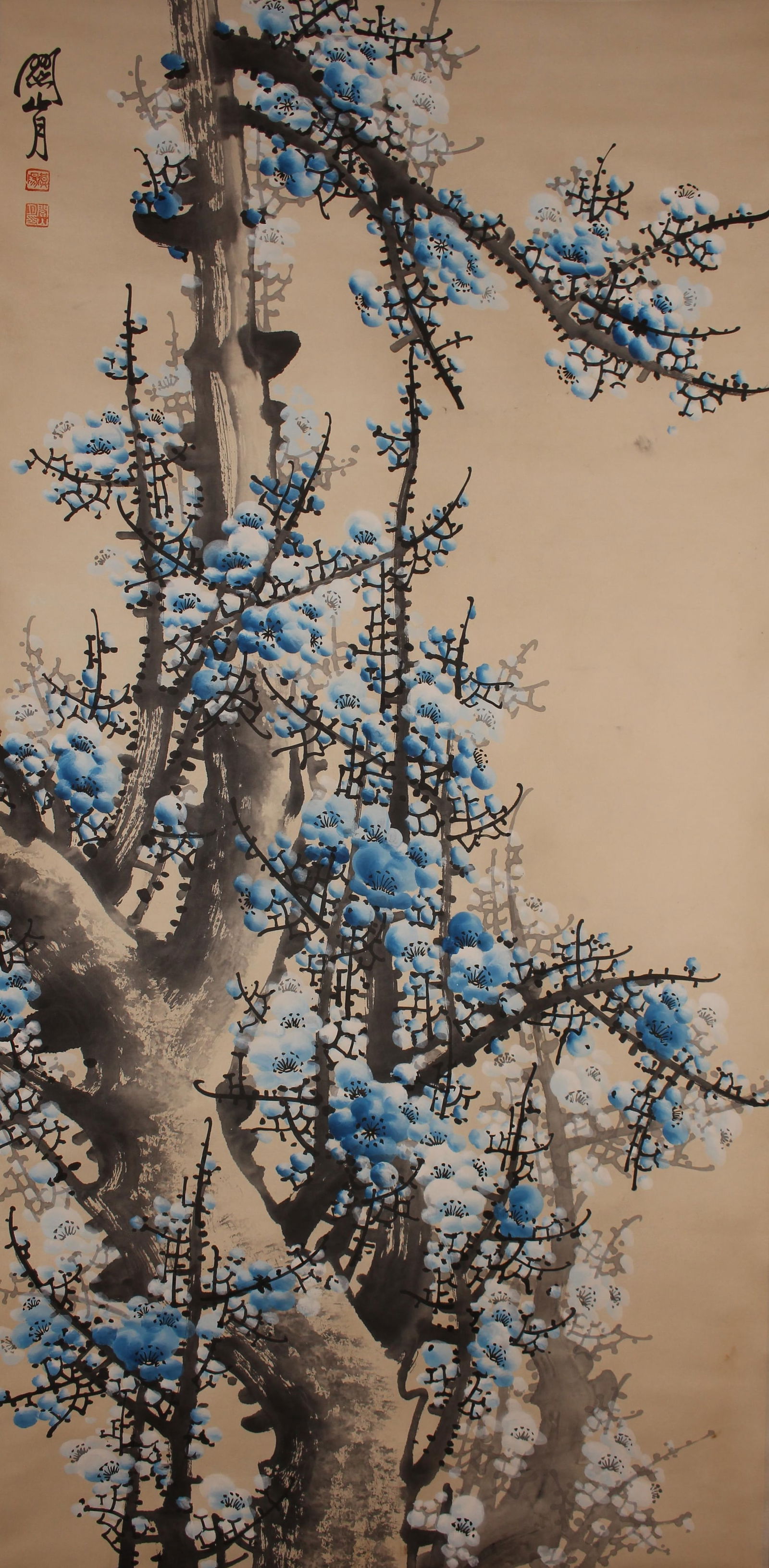 A Chinese Flower-blossom Nature-sceen Fortune Scroll (1 of 4)