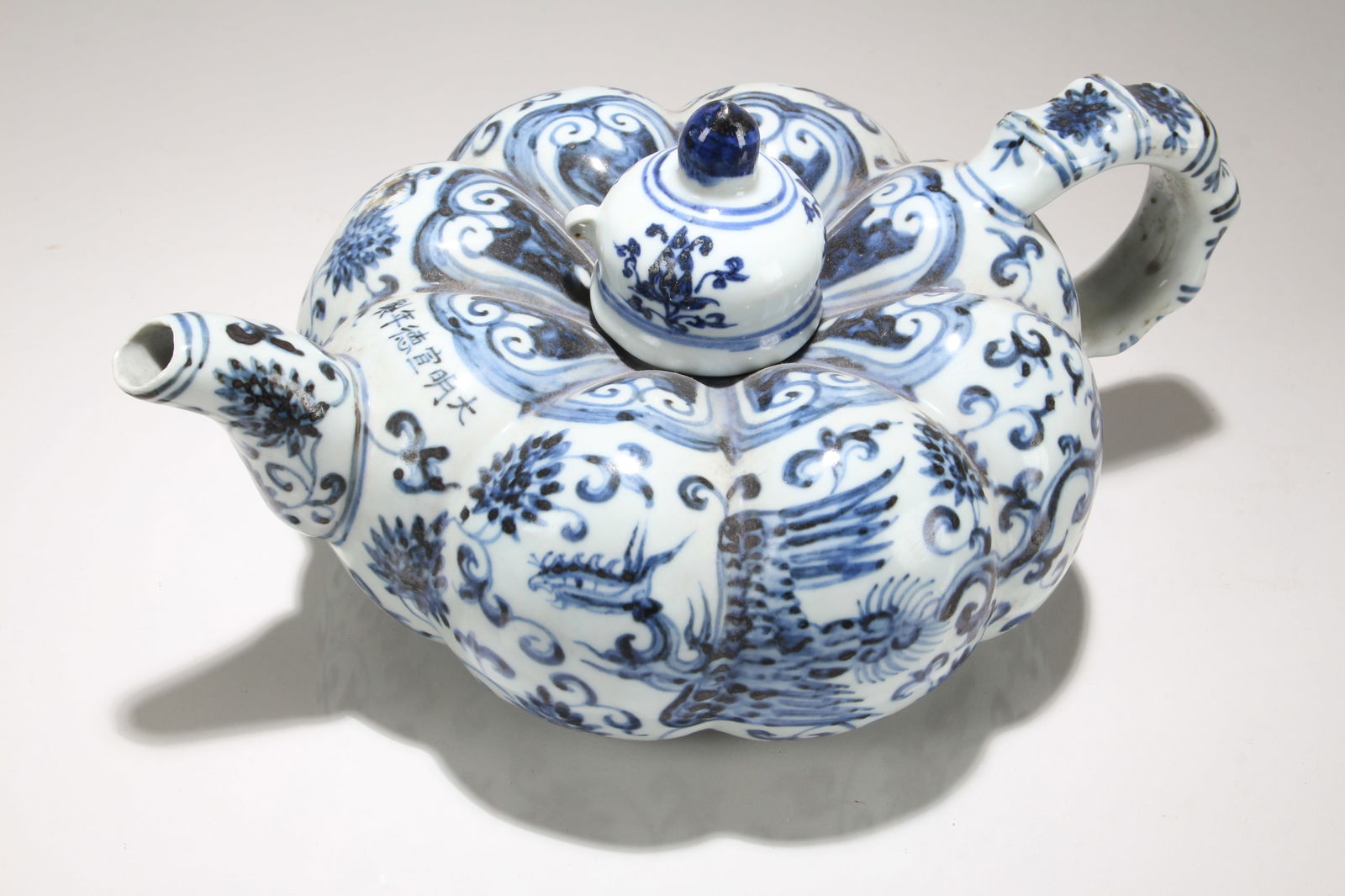 A Chinese Phoenix-fortune Blue and White Porcelain Tea Pot (1 of 4)