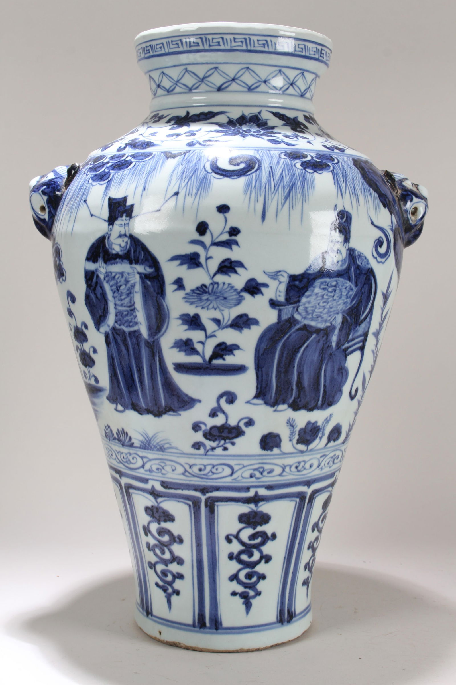 A Chinese Duo-handled Story-telling Blue and White Porcelain Fortune Vase: A Chinese Duo-handled Story-telling Blue and White Porcelain Fortune Vase . Height: 17.25 (inch).