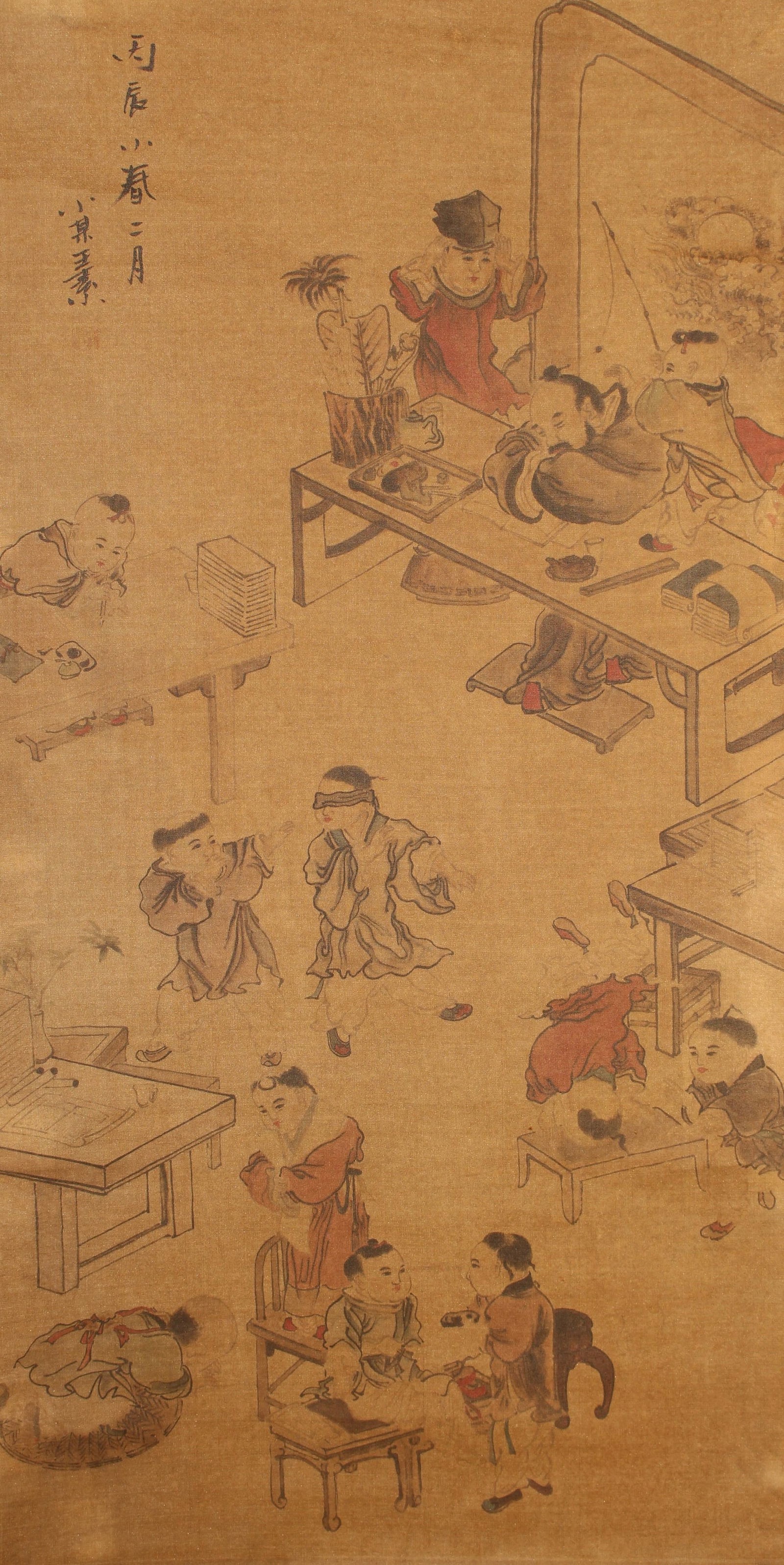 A Chinese Story-telling Fortune Scroll: A Chinese Story-telling Fortune Scroll . Length: 34 (inch). Width: 17 (inch).